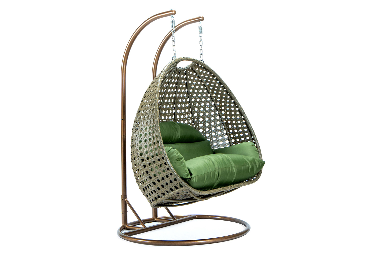 LeisureMod Modern Beige Wicker Hanging Double Seater Egg Swing Chair - Dark Green