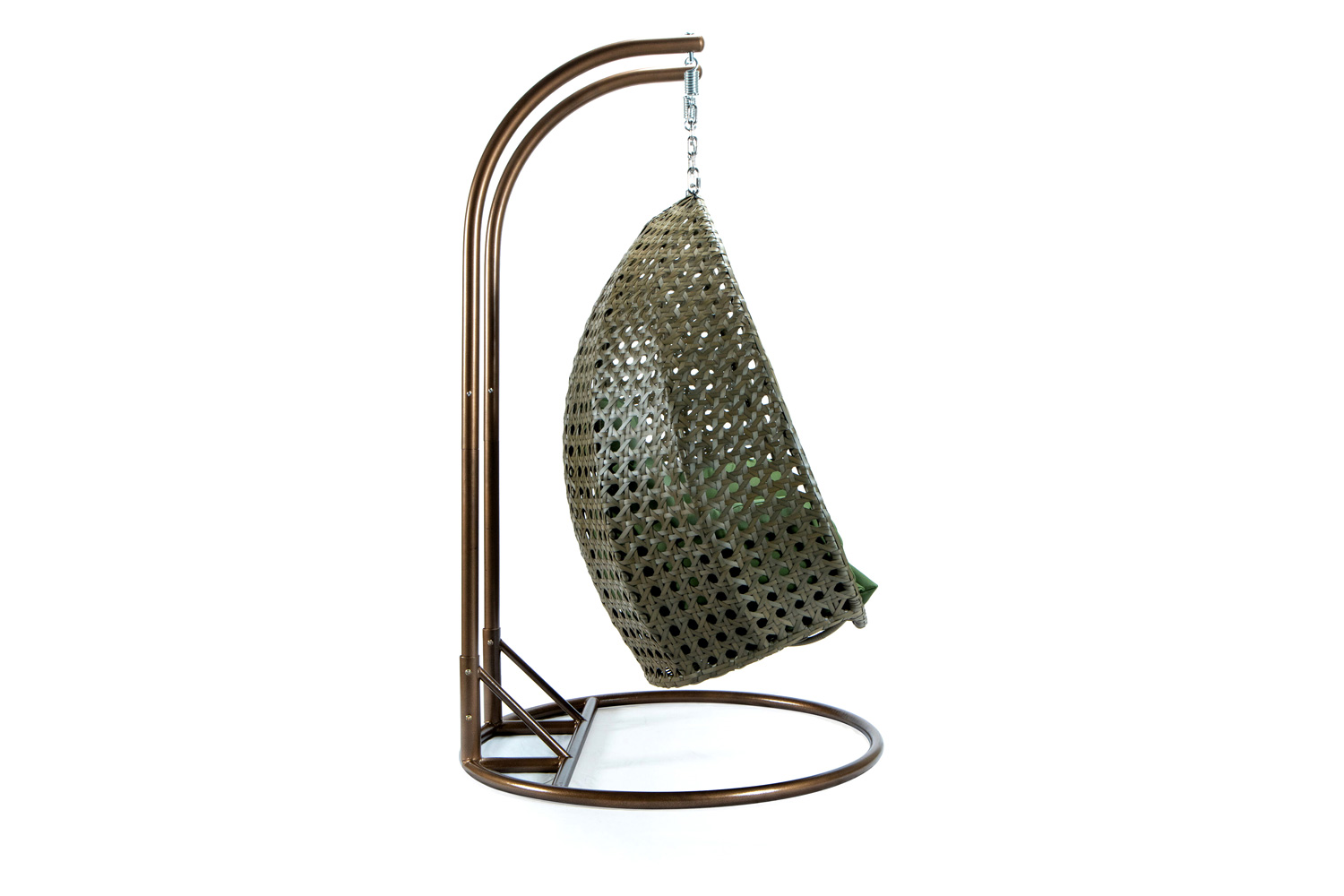 LeisureMod Modern Beige Wicker Hanging Double Seater Egg Swing Chair - Dark Green