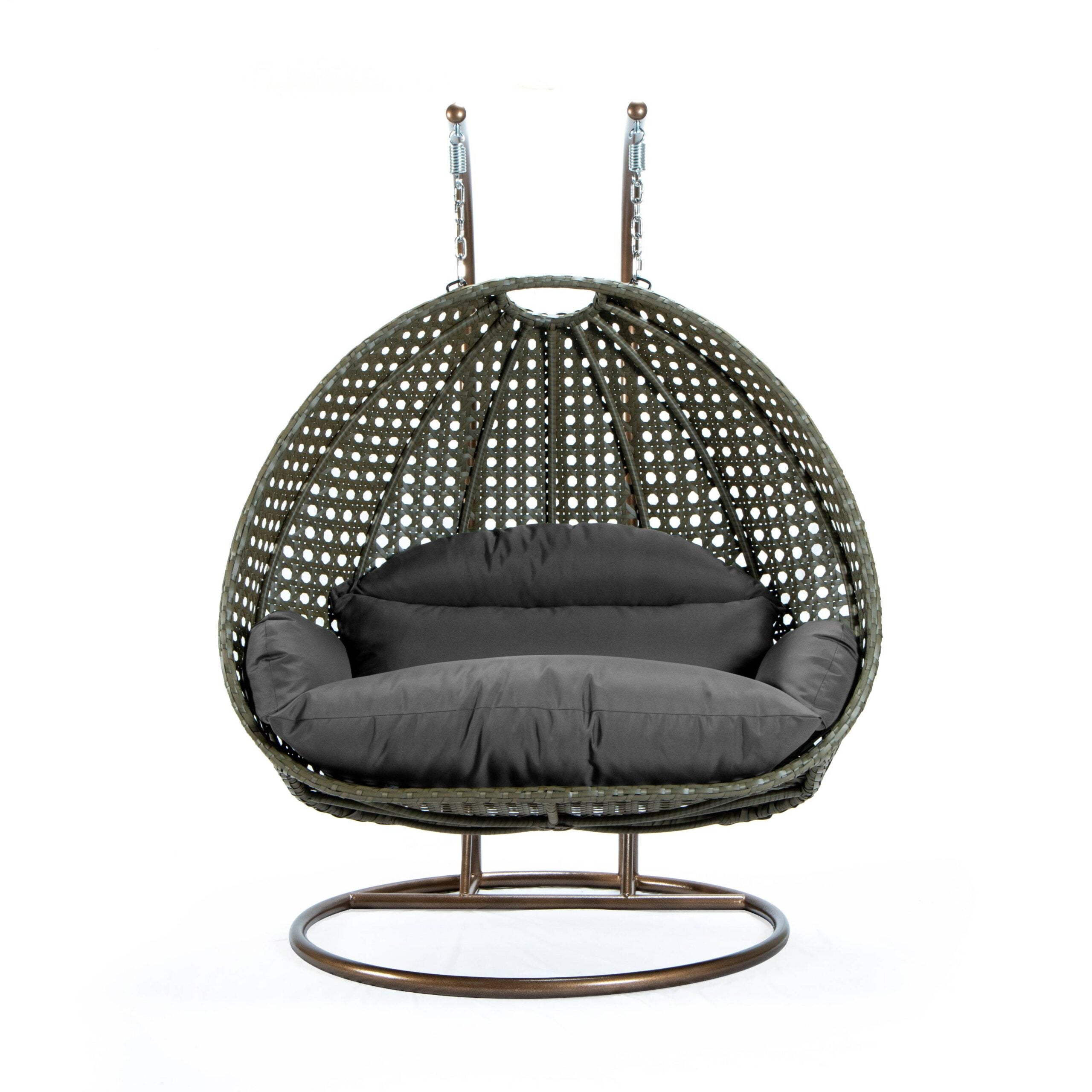 LeisureMod Modern Beige Wicker Hanging Double Seater Egg Swing Chair