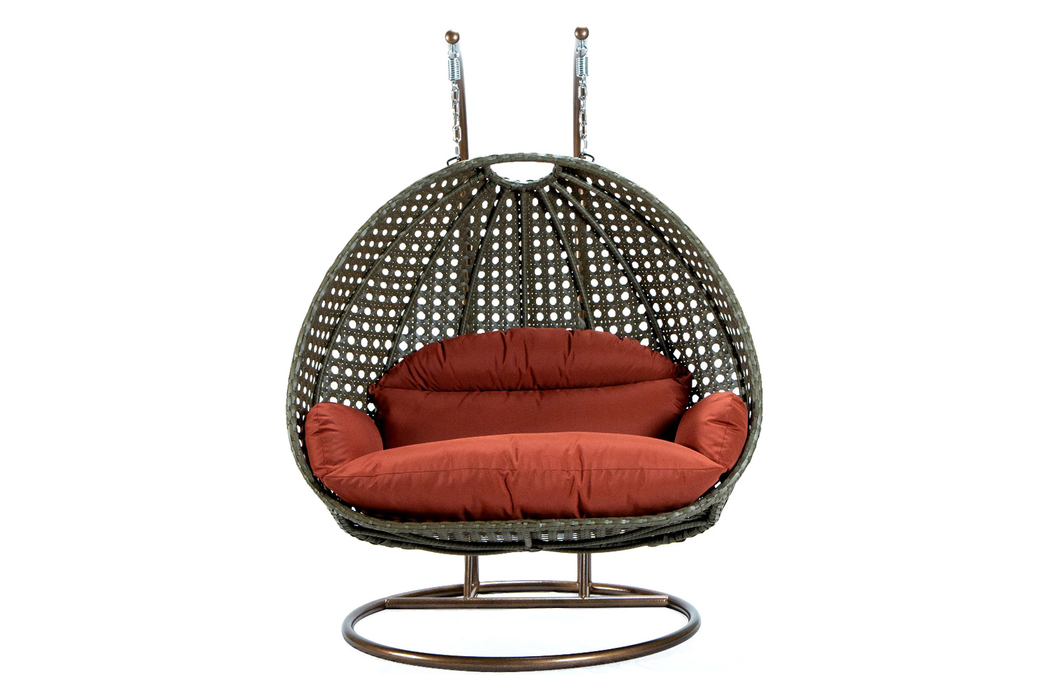 LeisureMod Modern Beige Wicker Hanging Double Seater Egg Swing Chair