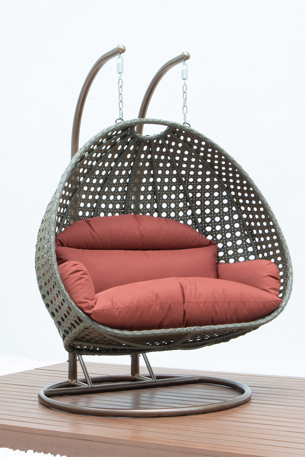 LeisureMod Modern Beige Wicker Hanging Double Seater Egg Swing Chair - Dark Orange