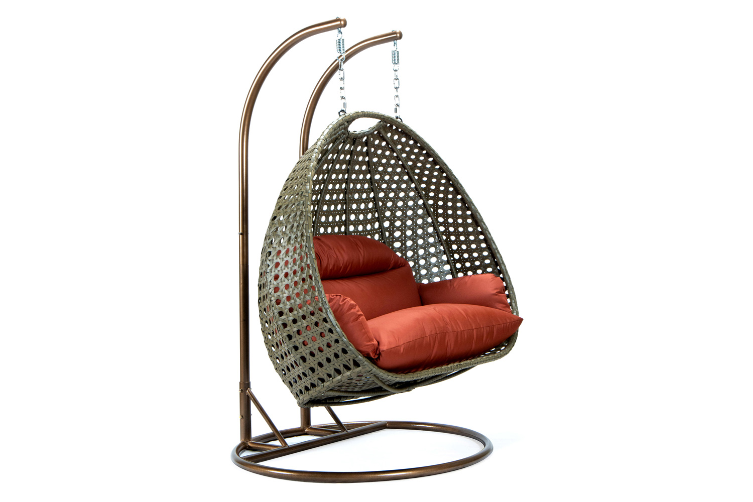 LeisureMod Modern Beige Wicker Hanging Double Seater Egg Swing Chair - Dark Orange