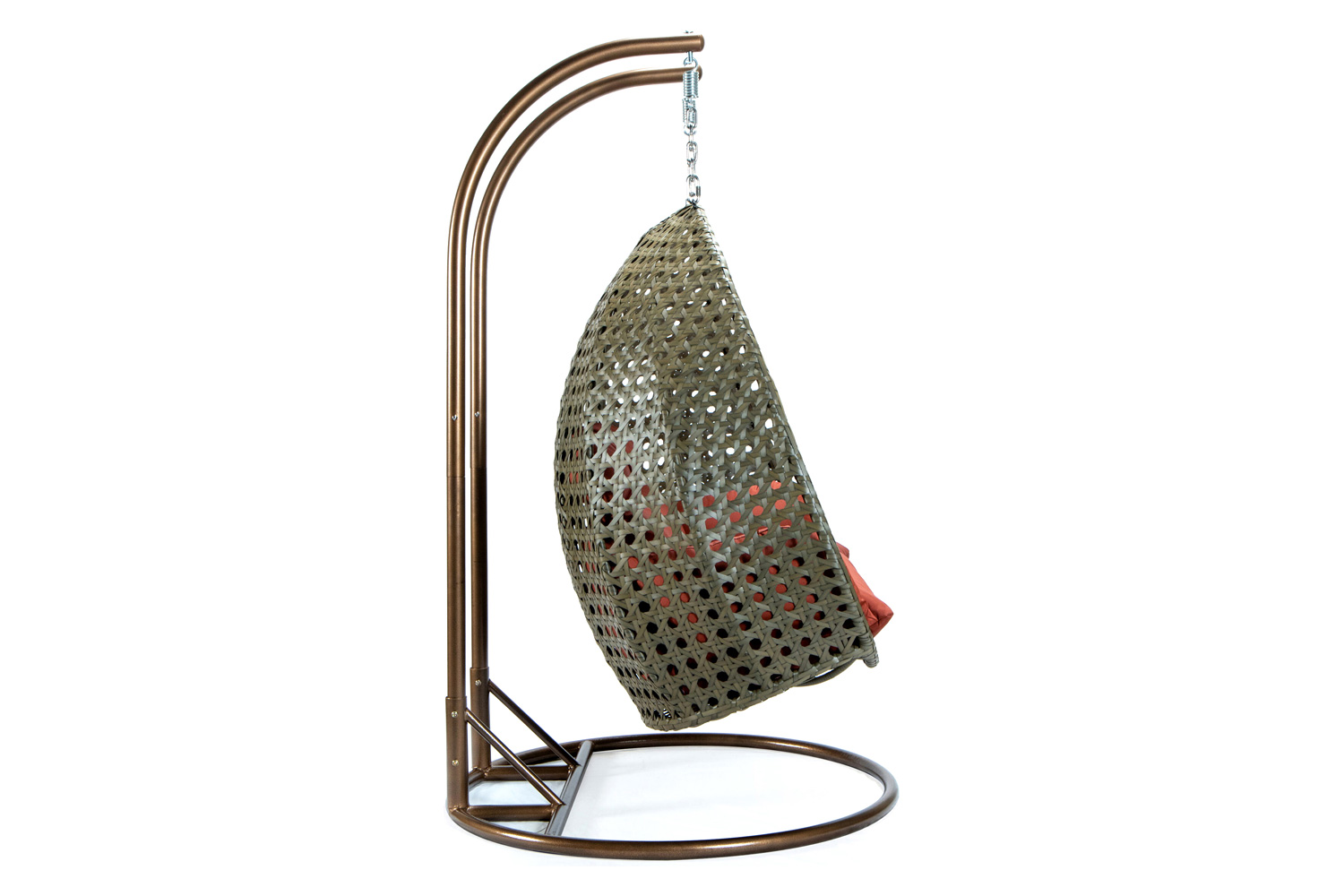 LeisureMod Modern Beige Wicker Hanging Double Seater Egg Swing Chair - Dark Orange