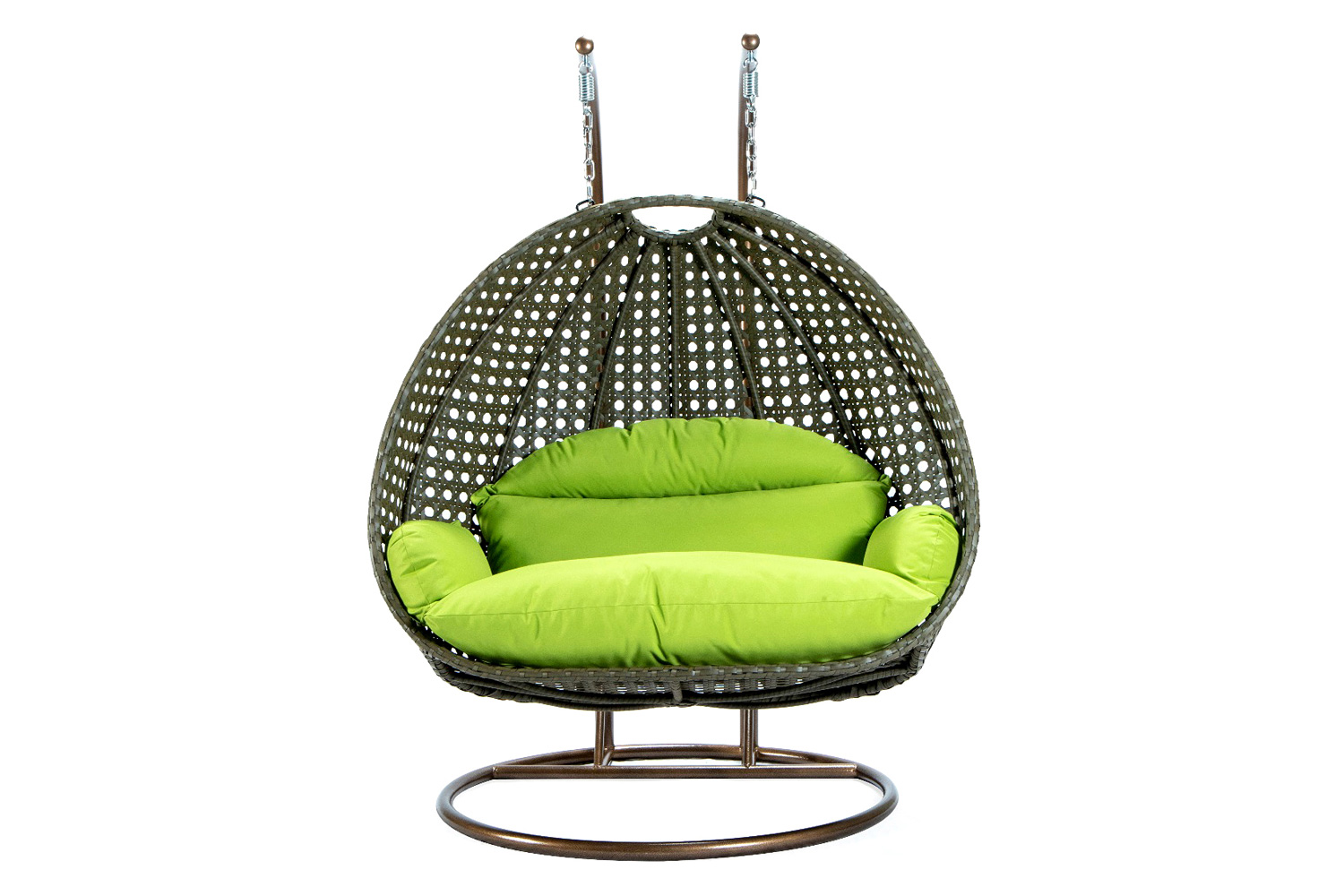 LeisureMod Modern Beige Wicker Hanging Double Seater Egg Swing Chair