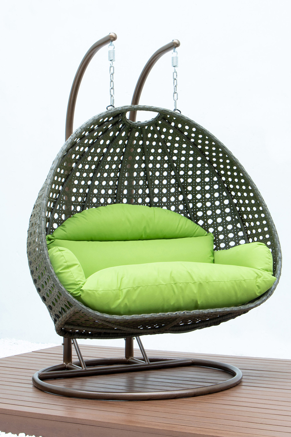 LeisureMod Modern Beige Wicker Hanging Double Seater Egg Swing Chair - Light Green