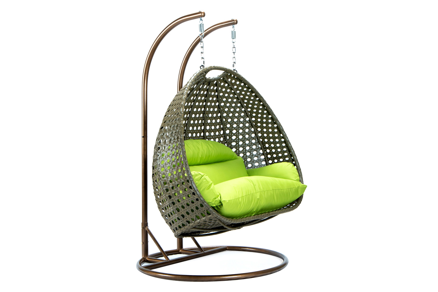 LeisureMod Modern Beige Wicker Hanging Double Seater Egg Swing Chair - Light Green