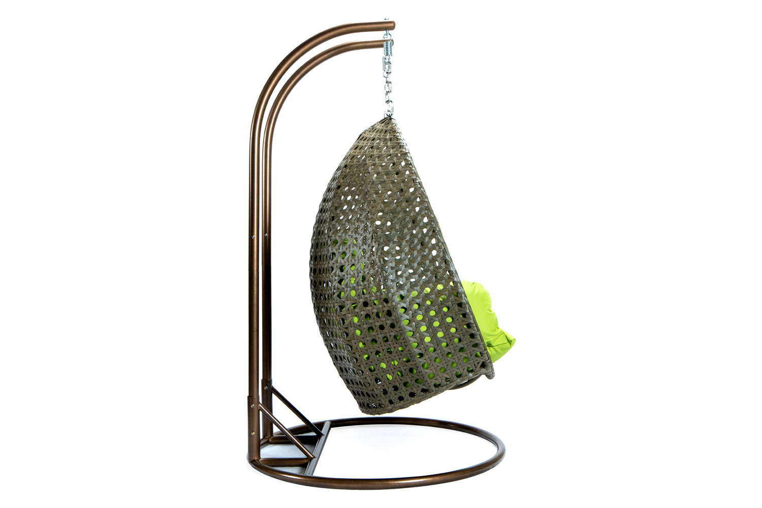 LeisureMod Modern Beige Wicker Hanging Double Seater Egg Swing Chair - Light Green