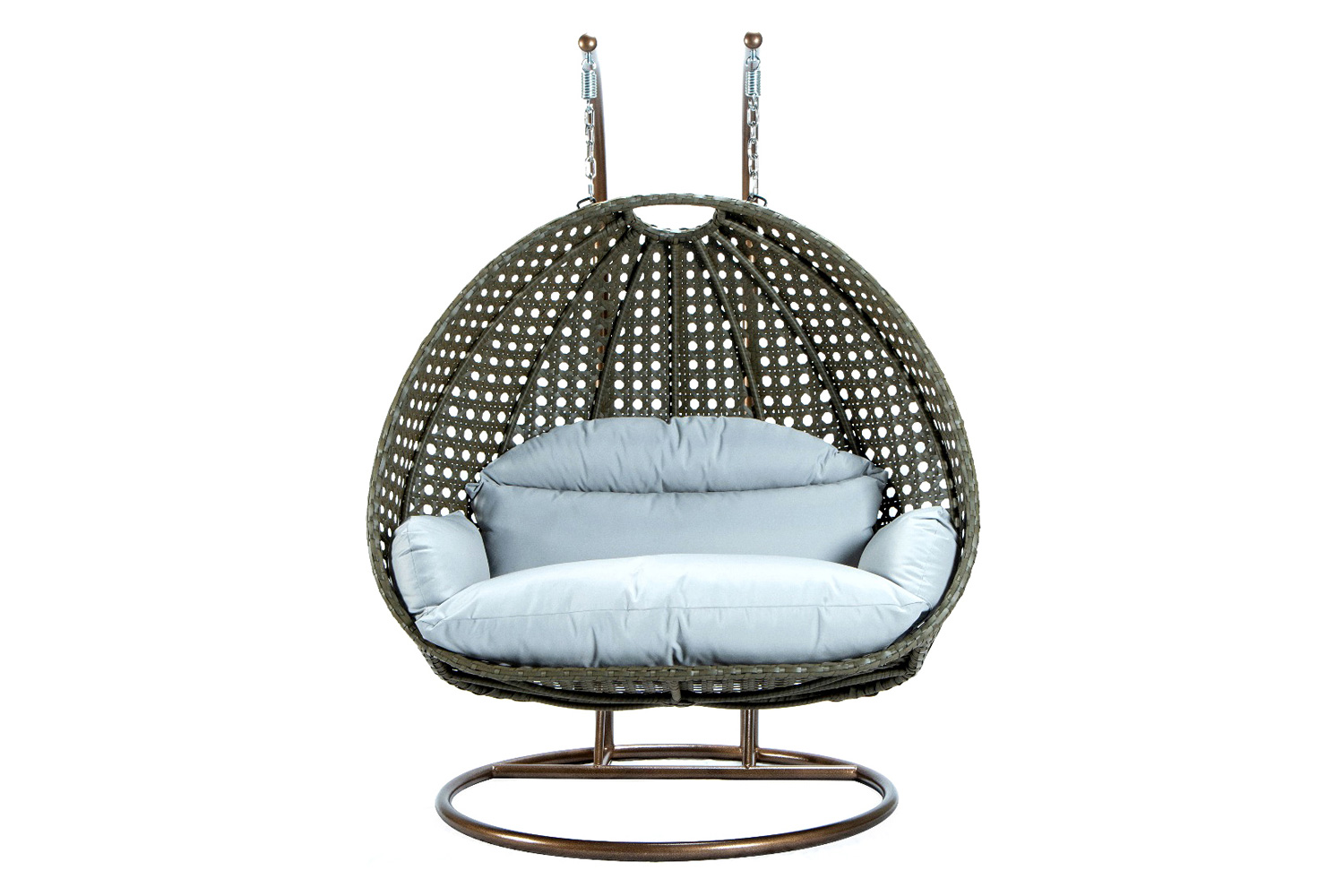 LeisureMod Modern Beige Wicker Hanging Double Seater Egg Swing Chair