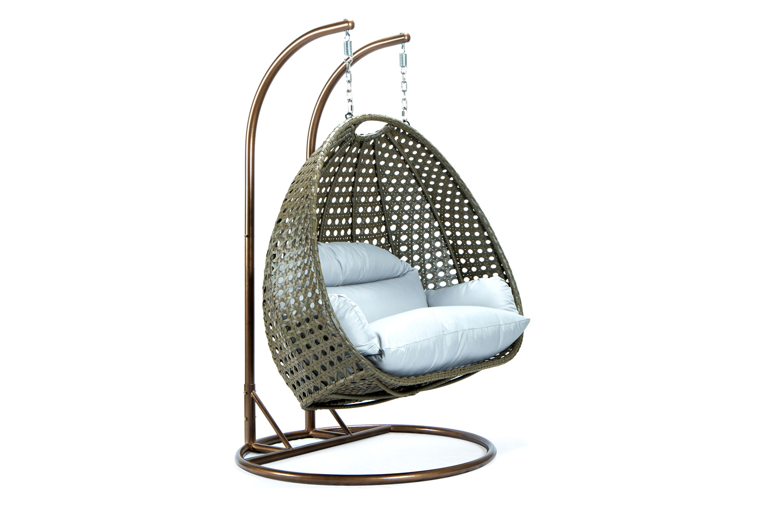 LeisureMod Modern Beige Wicker Hanging Double Seater Egg Swing Chair - Light Gray