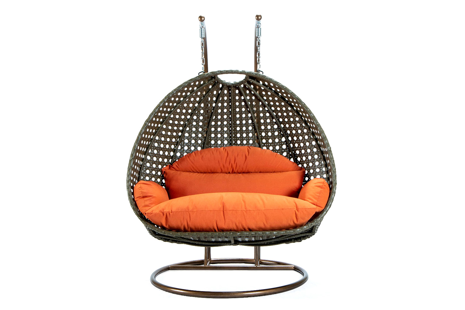 LeisureMod Modern Beige Wicker Hanging Double Seater Egg Swing Chair