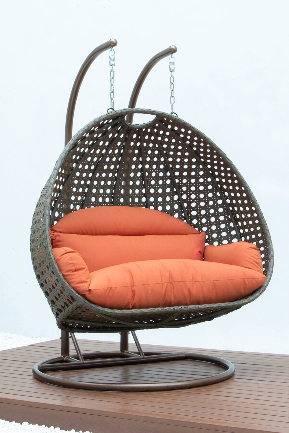 LeisureMod Modern Beige Wicker Hanging Double Seater Egg Swing Chair - Orange