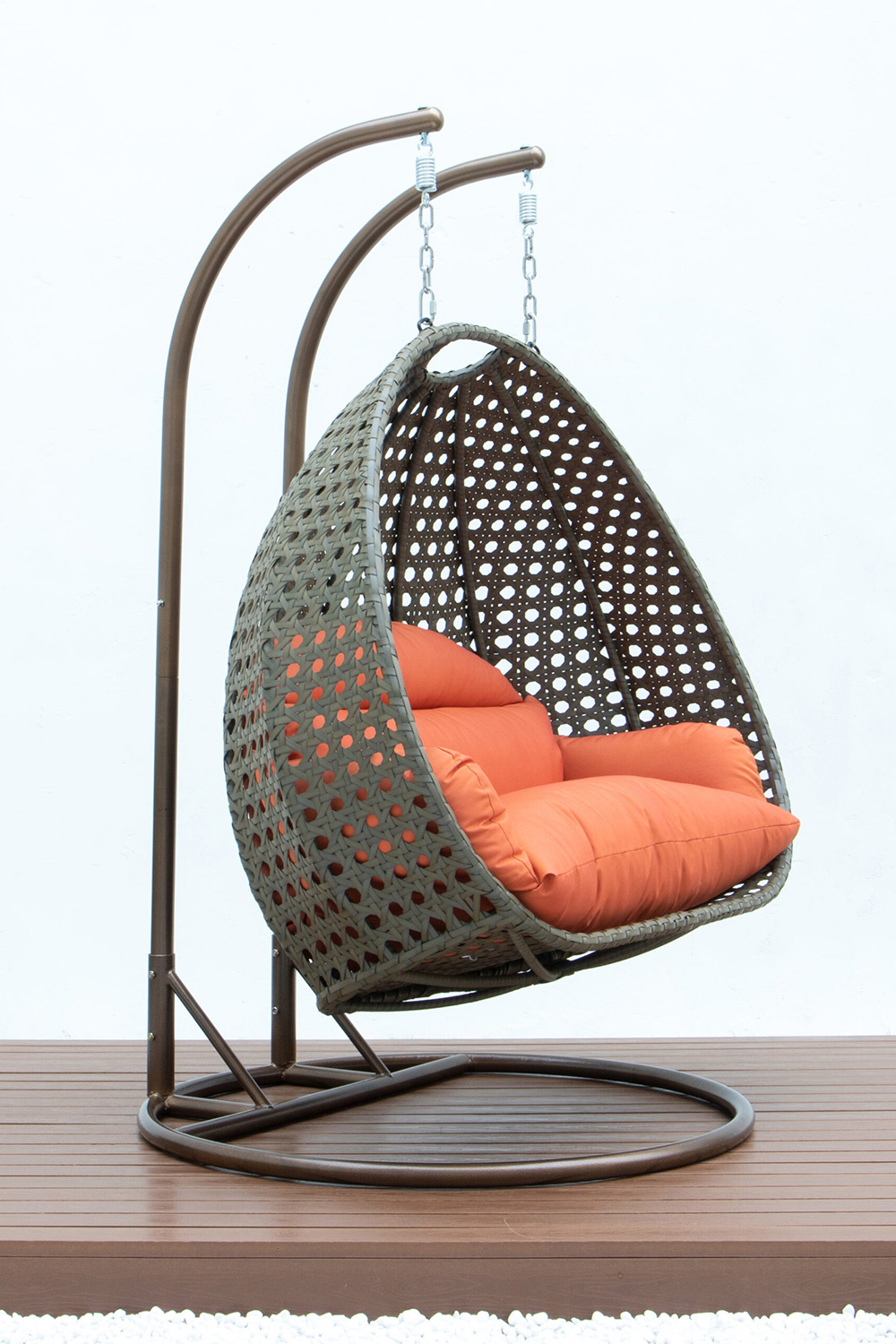 LeisureMod Modern Beige Wicker Hanging Double Seater Egg Swing Chair - Orange