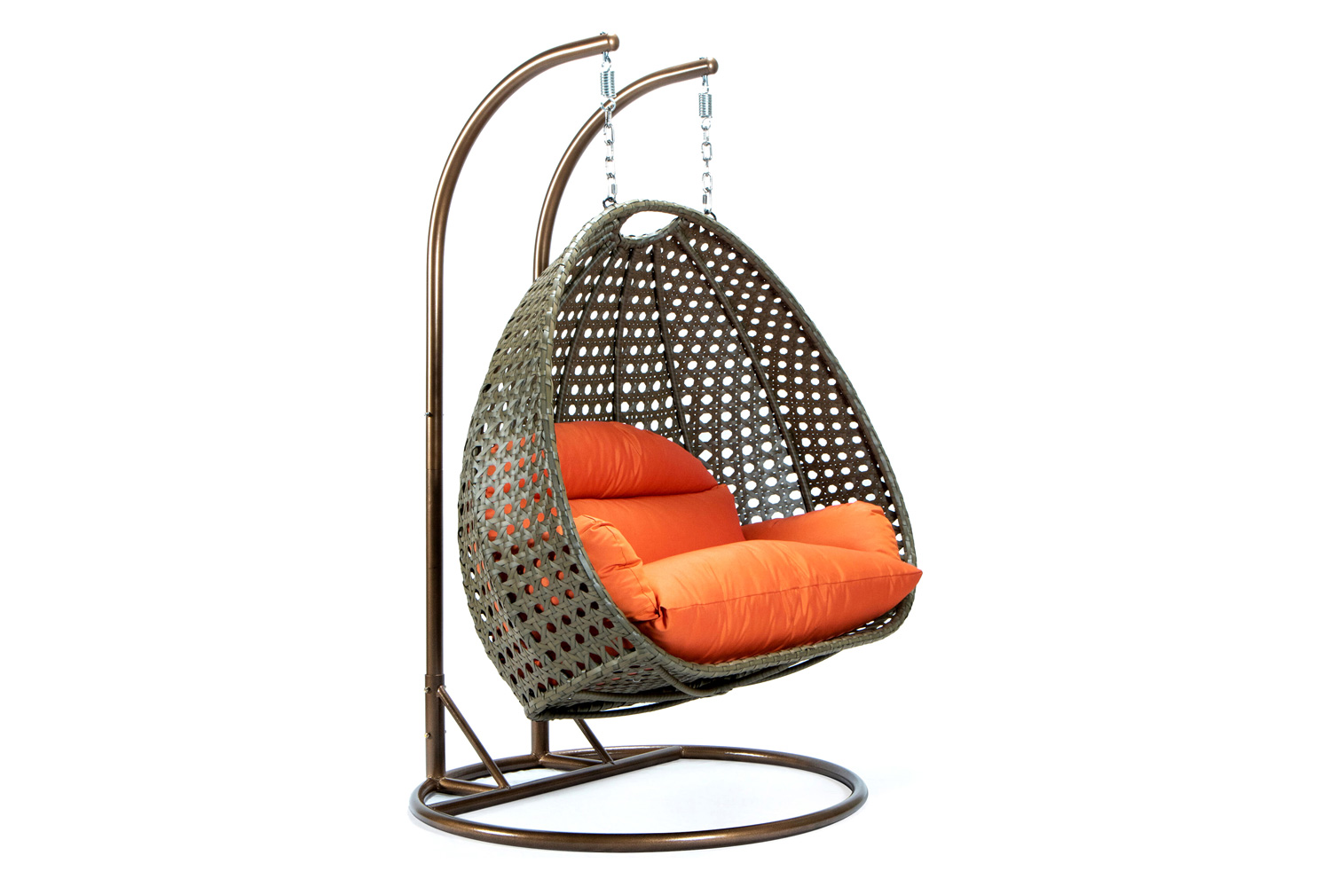 LeisureMod Modern Beige Wicker Hanging Double Seater Egg Swing Chair - Orange