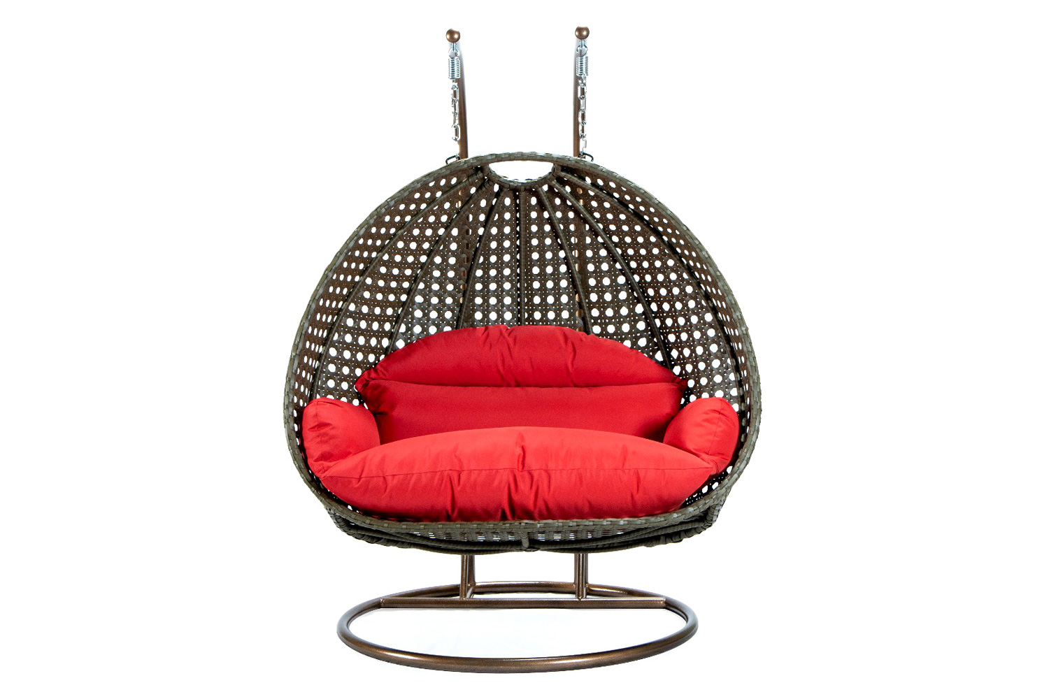 LeisureMod Modern Beige Wicker Hanging Double Seater Egg Swing Chair