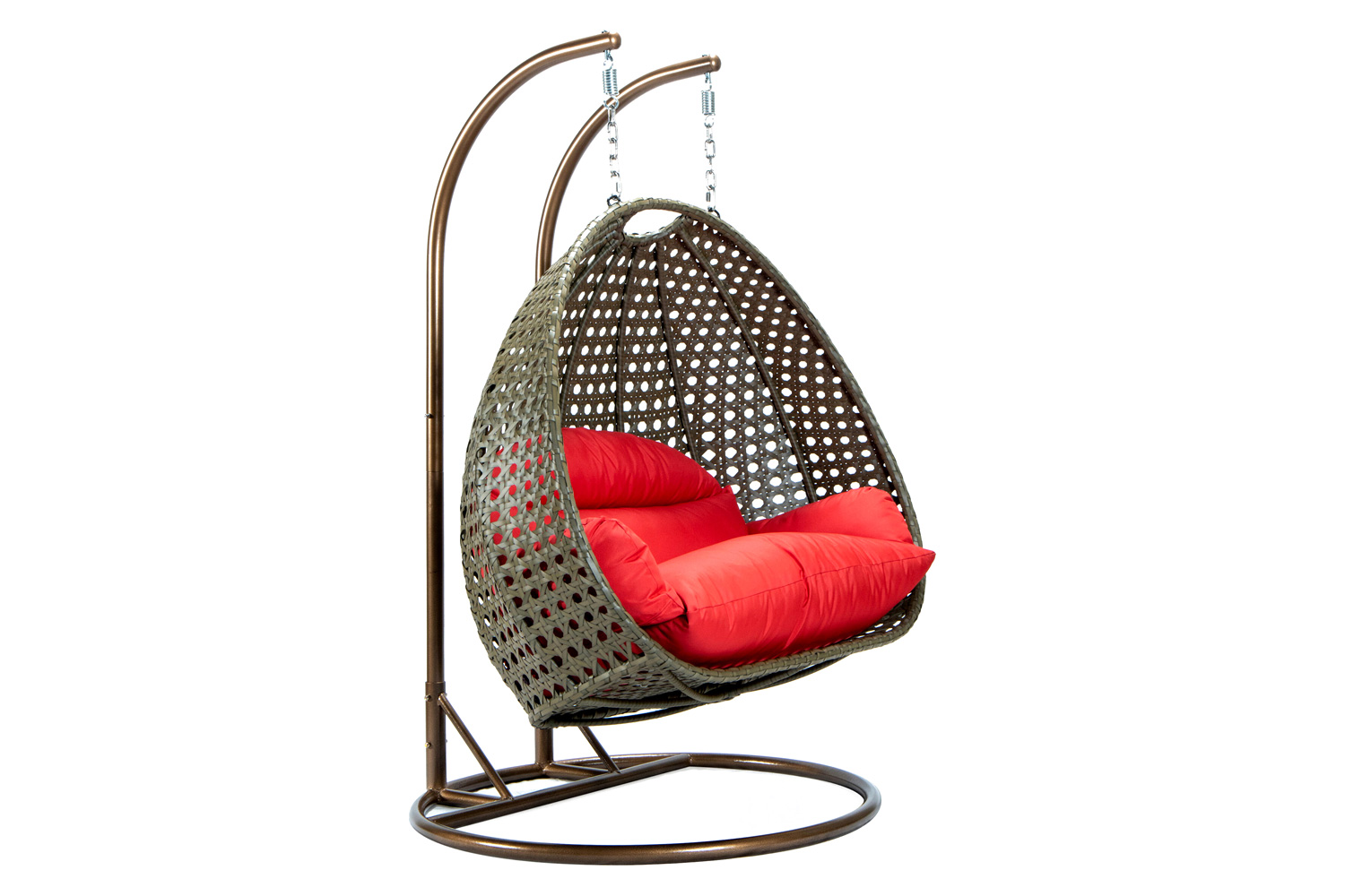 LeisureMod Modern Beige Wicker Hanging Double Seater Egg Swing Chair - Red