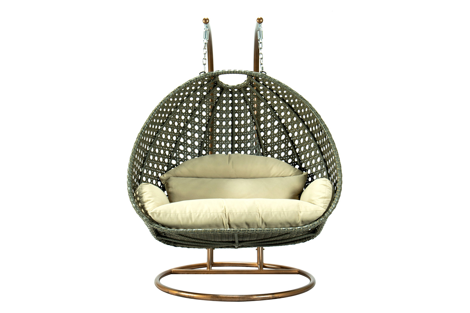 LeisureMod Modern Beige Wicker Hanging Double Seater Egg Swing Chair