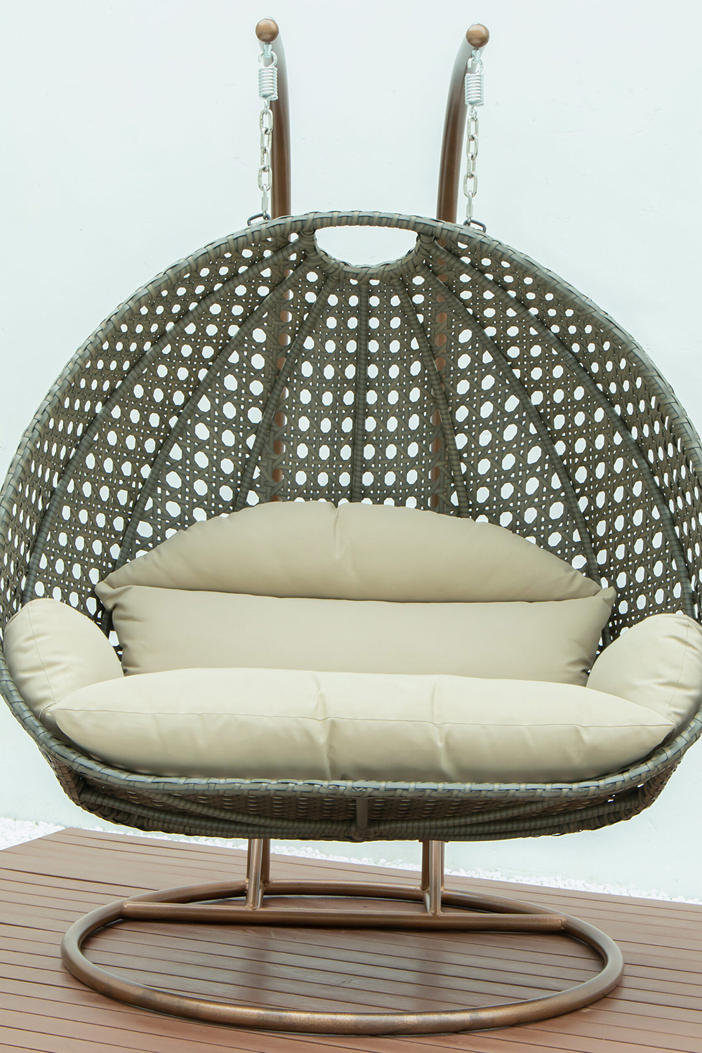 LeisureMod Modern Beige Wicker Hanging Double Seater Egg Swing Chair - Taupe