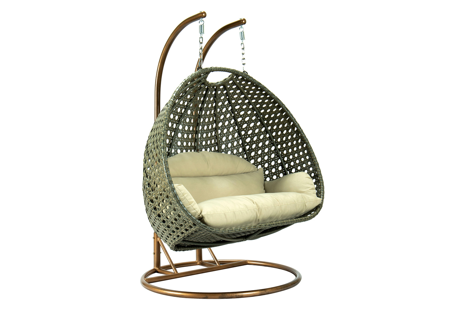 LeisureMod Modern Beige Wicker Hanging Double Seater Egg Swing Chair - Taupe