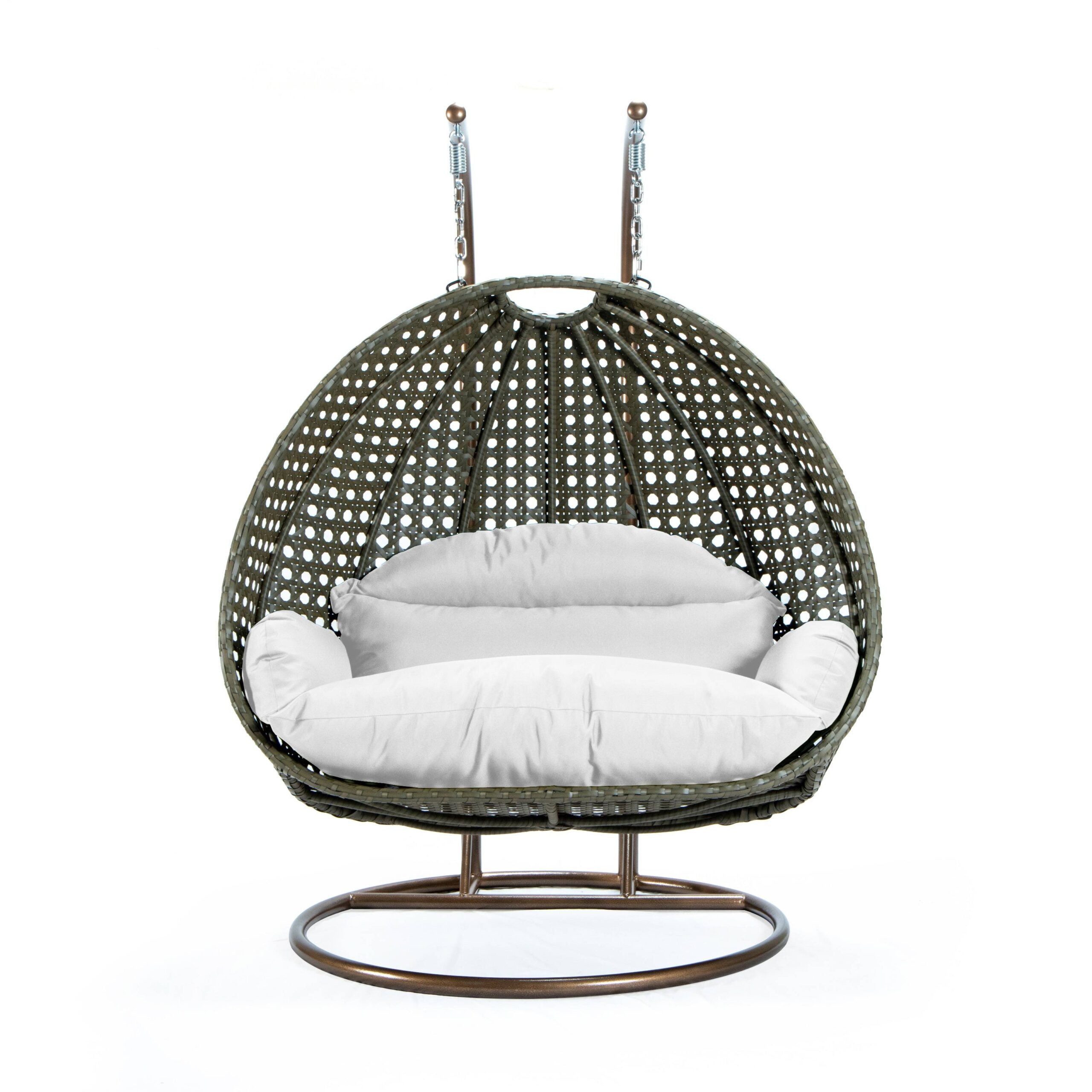 LeisureMod Modern Beige Wicker Hanging Double Seater Egg Swing Chair