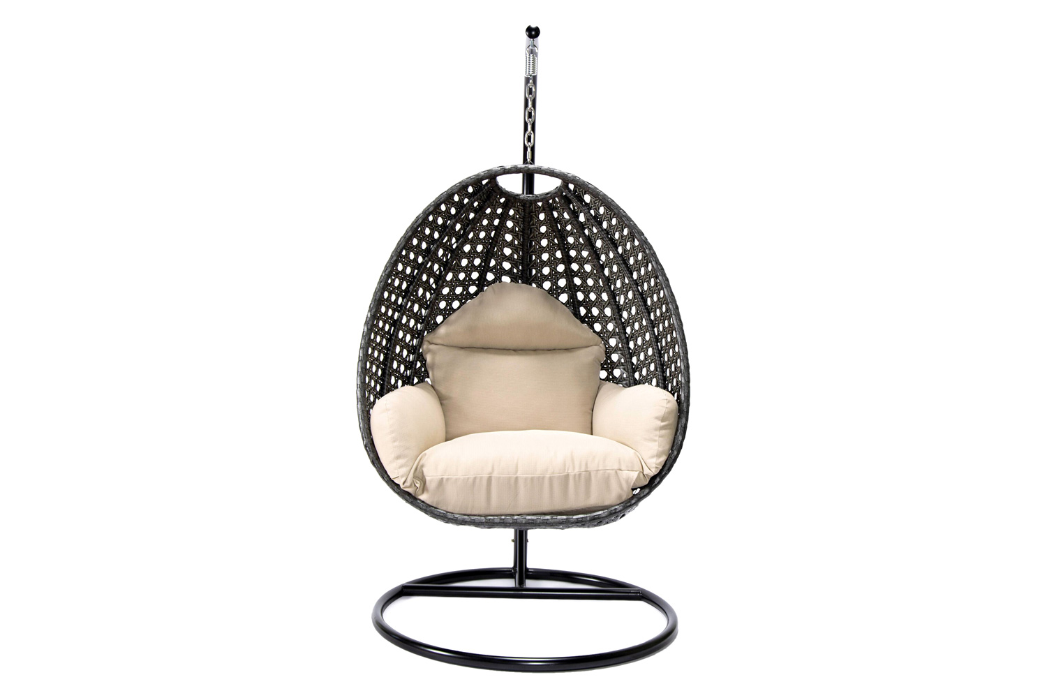 LeisureMod Charcoal Wicker Hanging Single Egg Swing Chair with Cushions - Beige