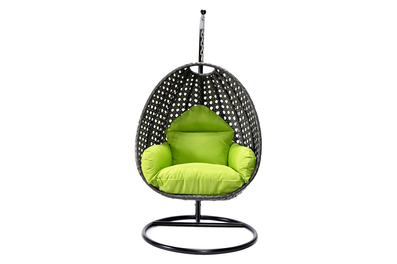 LeisureMod Charcoal Wicker Hanging Single Egg Swing Chair with Cushions - Light Green