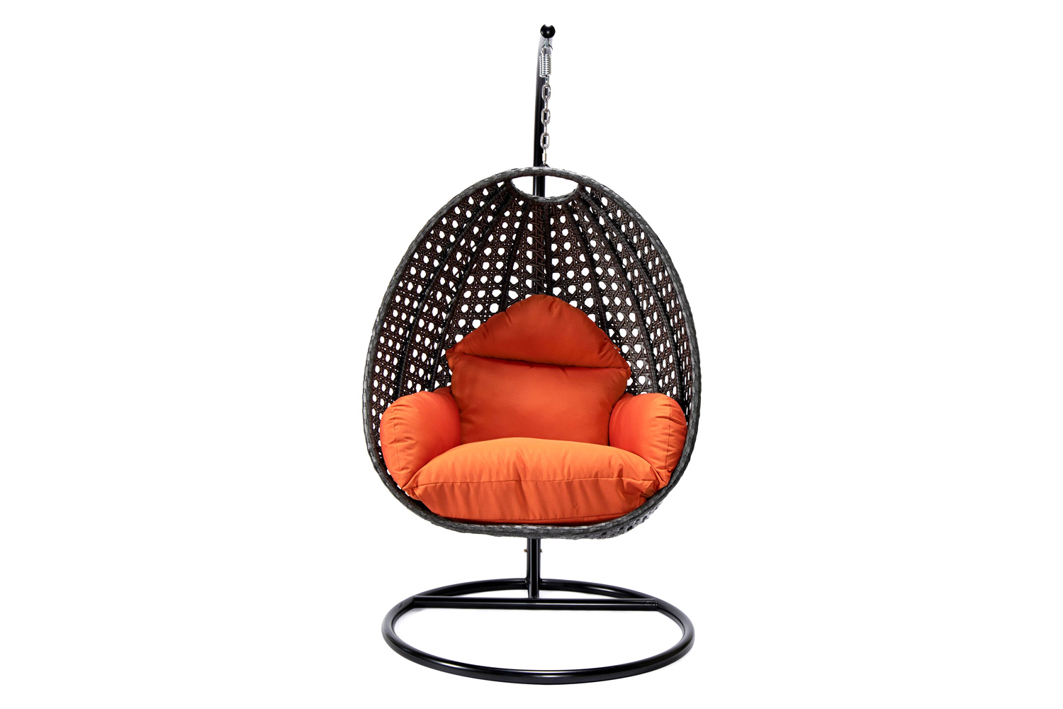 LeisureMod Charcoal Wicker Hanging Single Egg Swing Chair with Cushions - Orange