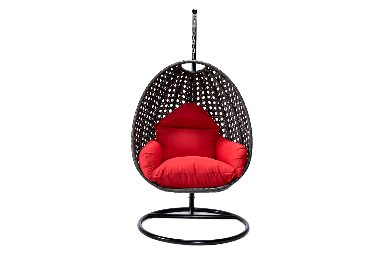 LeisureMod Charcoal Wicker Hanging Single Egg Swing Chair with Cushions - Red