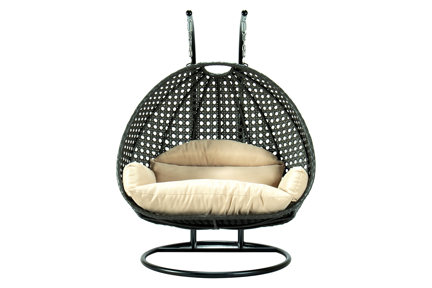 LeisureMod Modern Beige Wicker Hanging Double Seater Egg Swing Chair