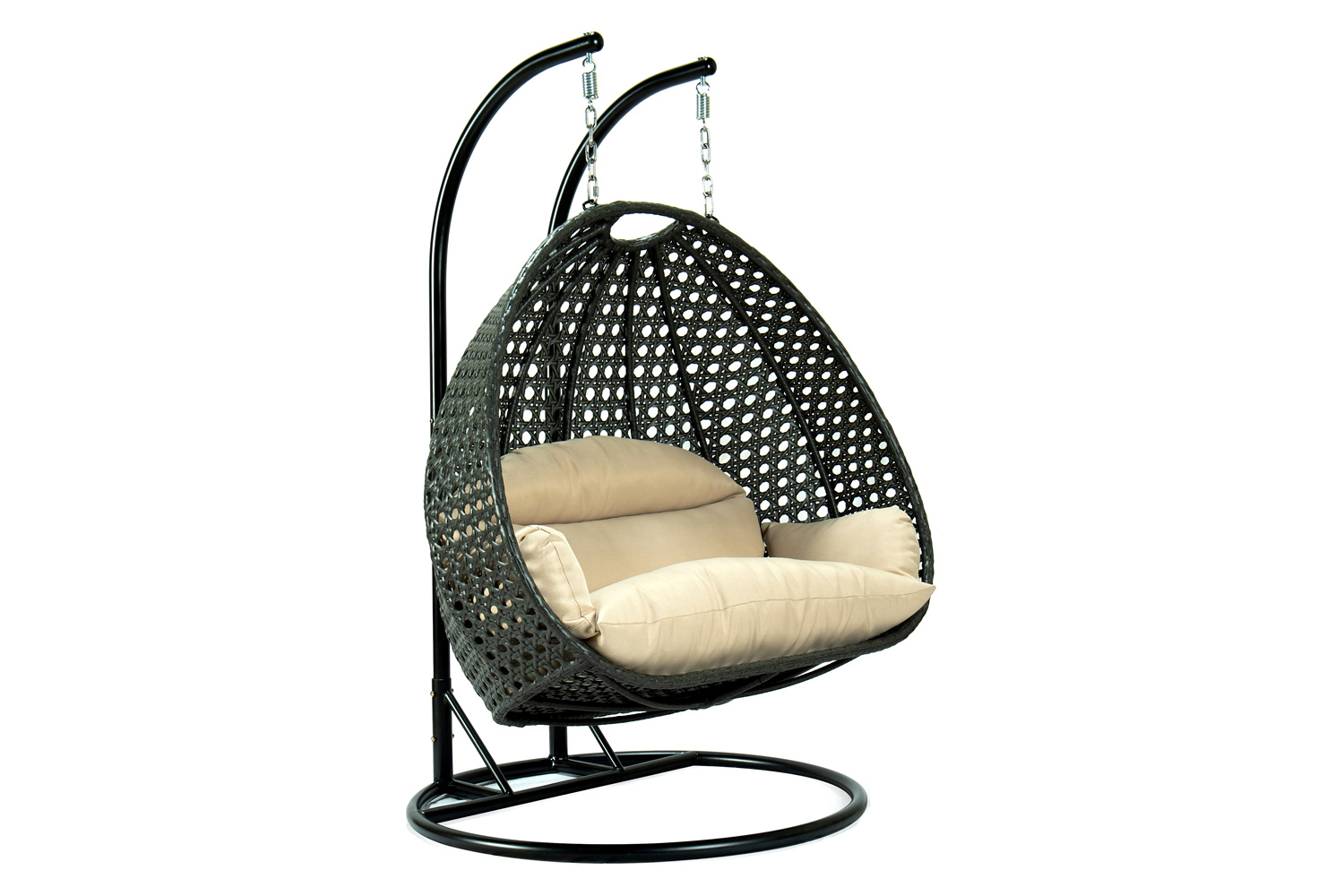 LeisureMod Modern Charcoal Wicker Hanging Double Seater Egg Swing Chair - Beige