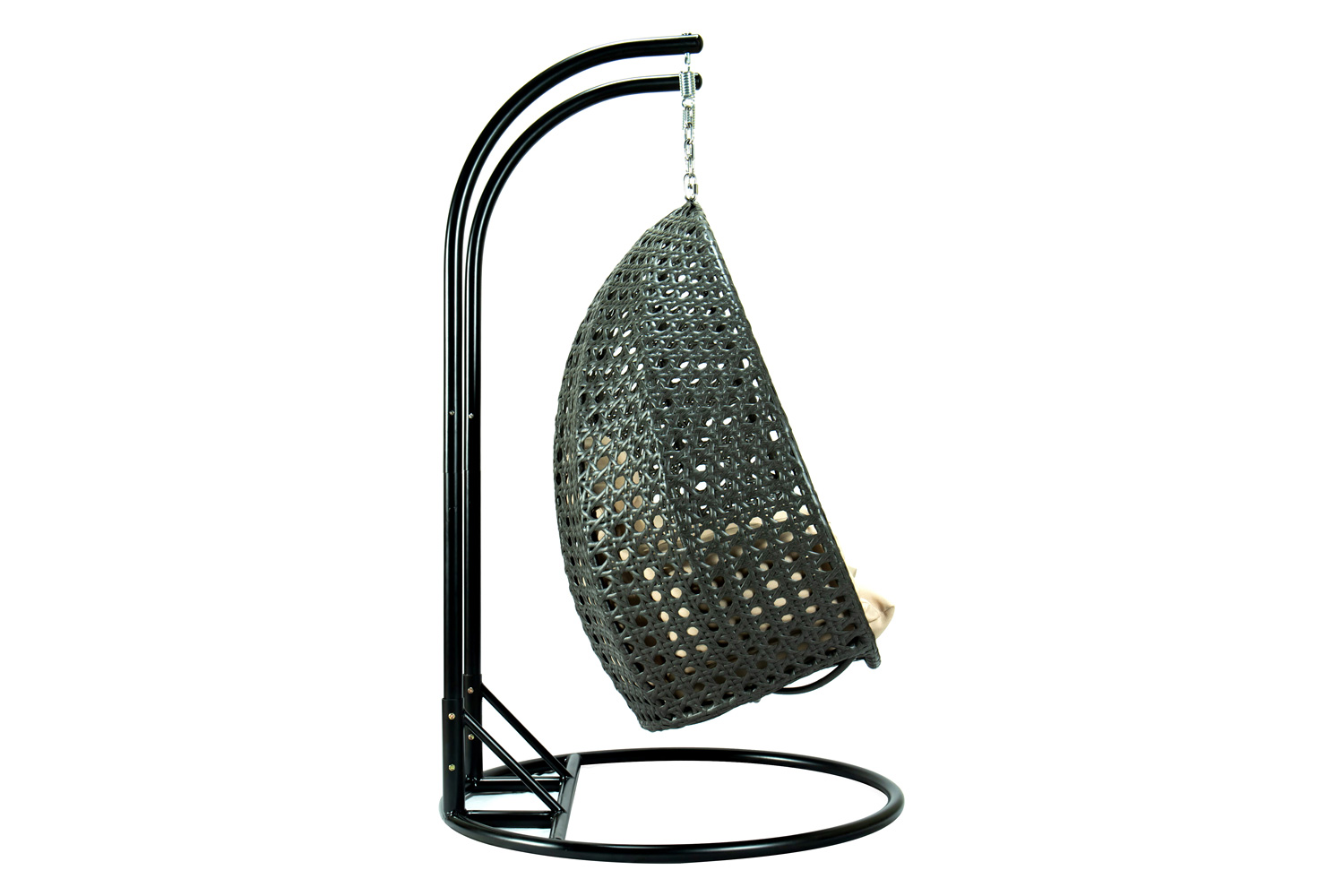 LeisureMod Modern Charcoal Wicker Hanging Double Seater Egg Swing Chair - Beige