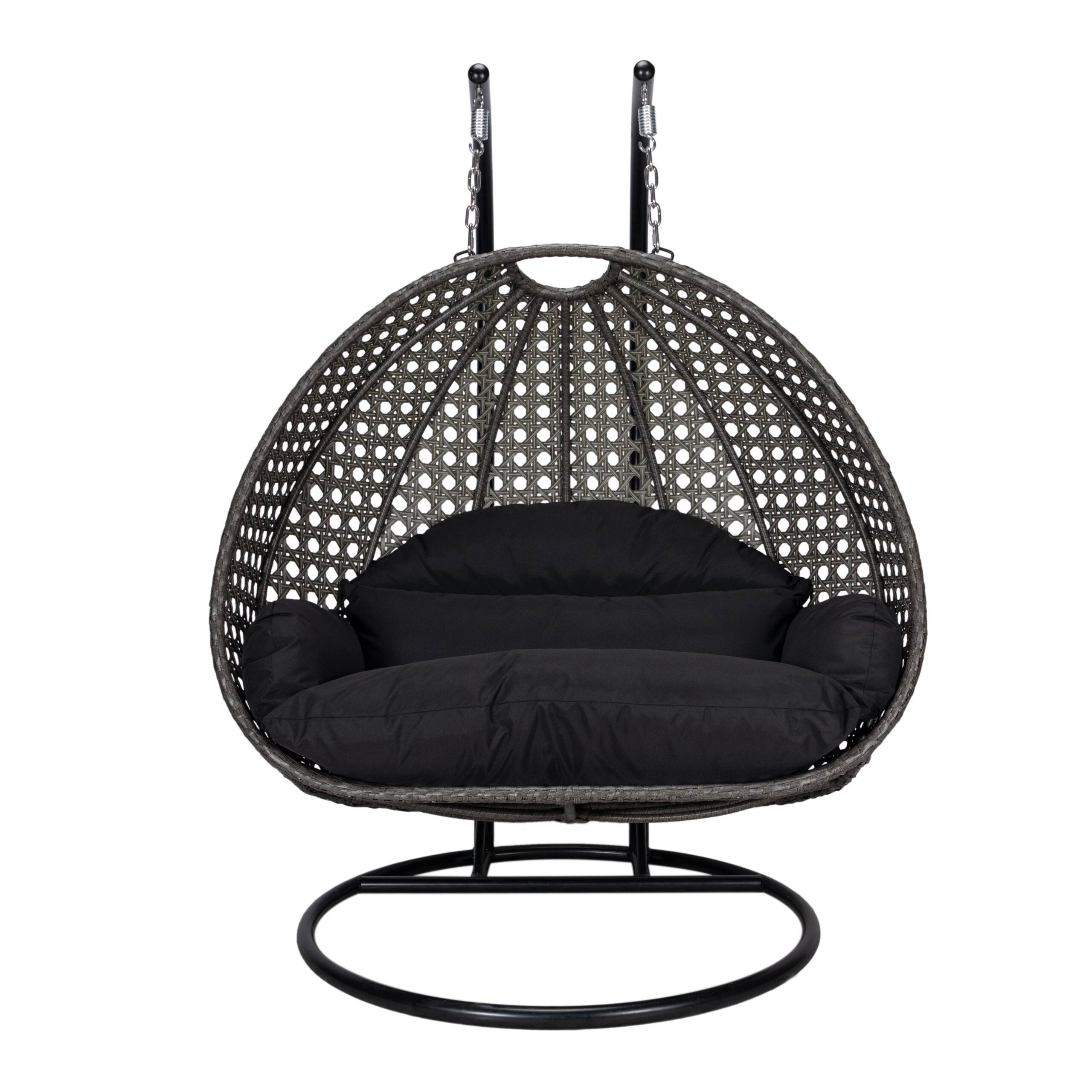 LeisureMod Modern Beige Wicker Hanging Double Seater Egg Swing Chair