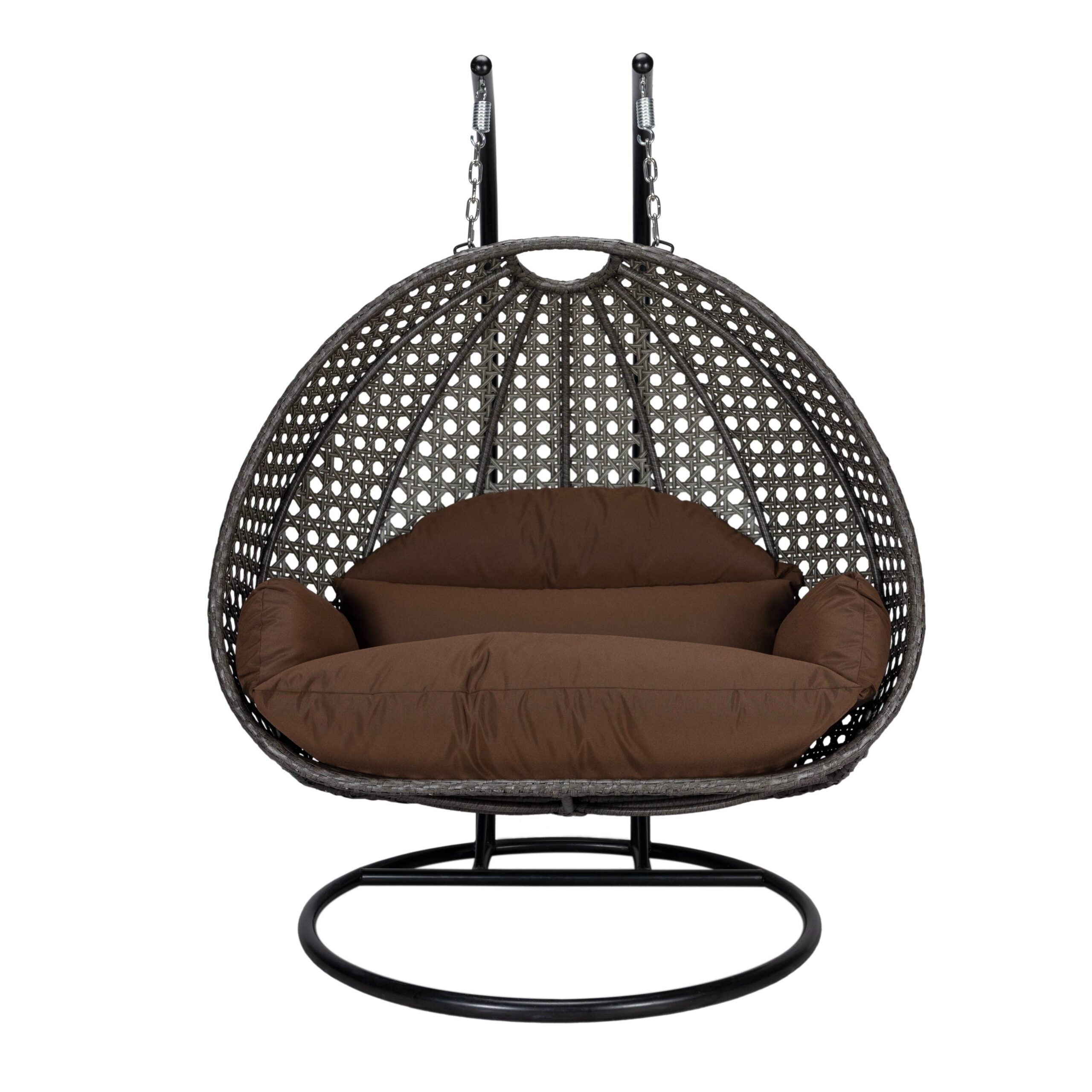 LeisureMod Modern Beige Wicker Hanging Double Seater Egg Swing Chair