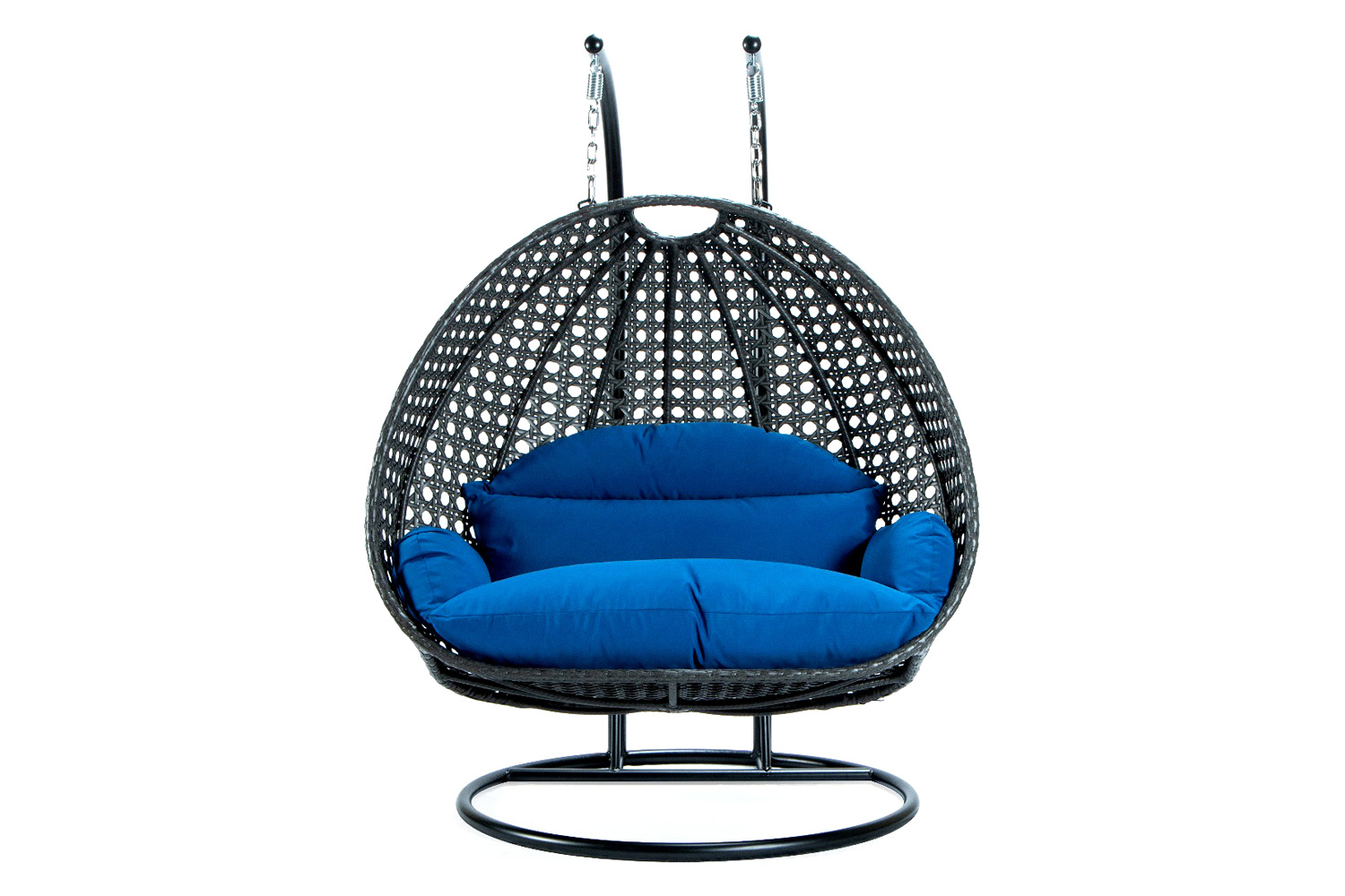 LeisureMod Modern Beige Wicker Hanging Double Seater Egg Swing Chair