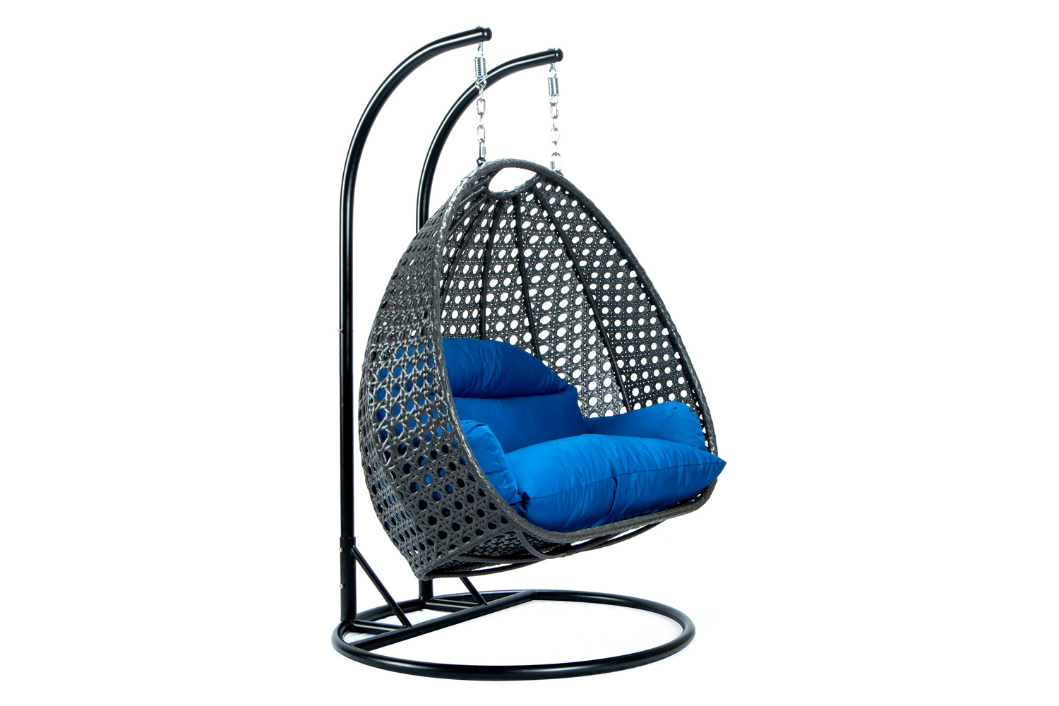 LeisureMod Modern Charcoal Wicker Hanging Double Seater Egg Swing Chair - Blue