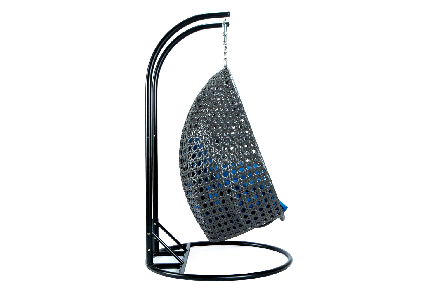 LeisureMod Modern Charcoal Wicker Hanging Double Seater Egg Swing Chair - Blue