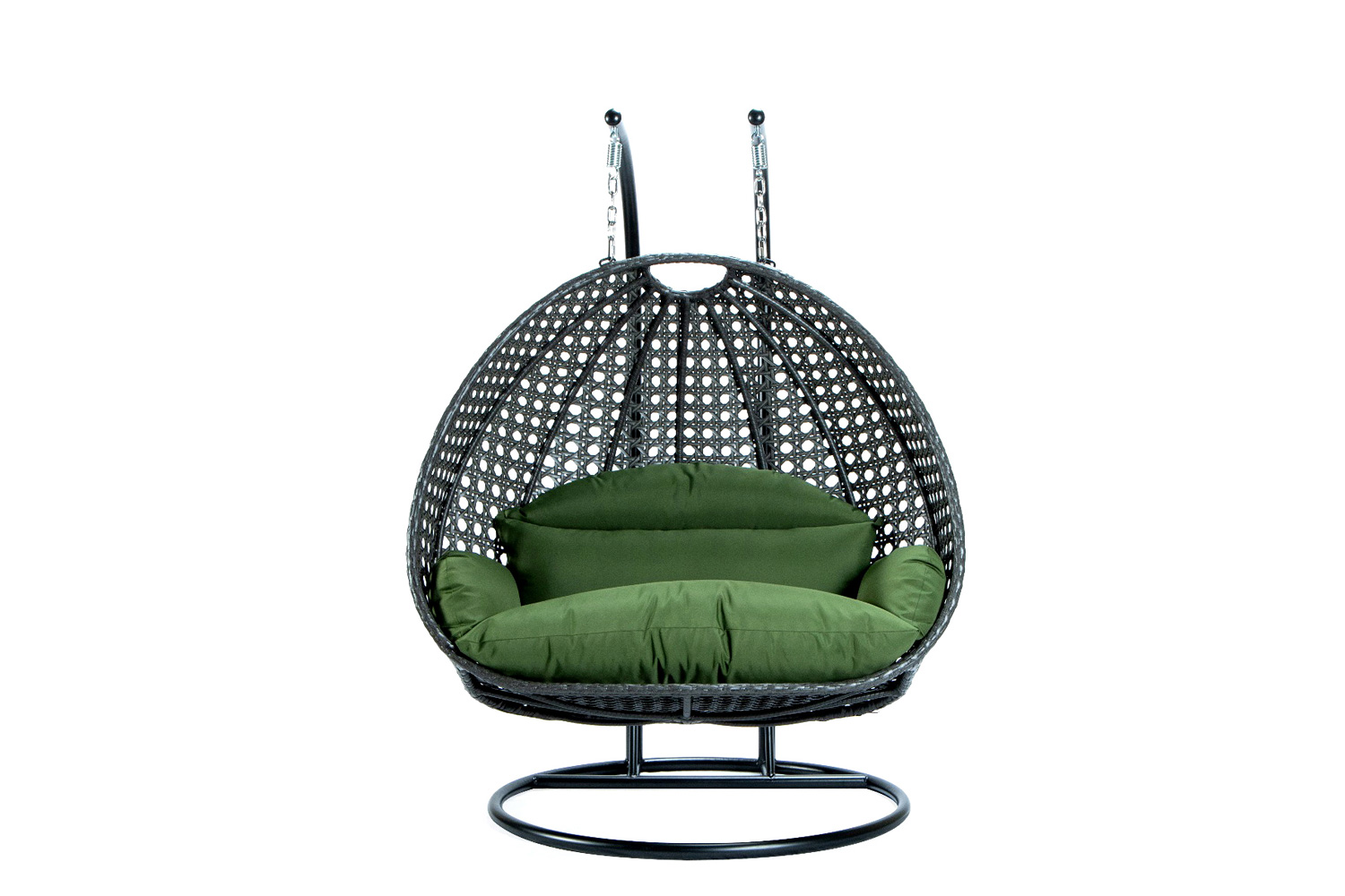 LeisureMod Modern Beige Wicker Hanging Double Seater Egg Swing Chair