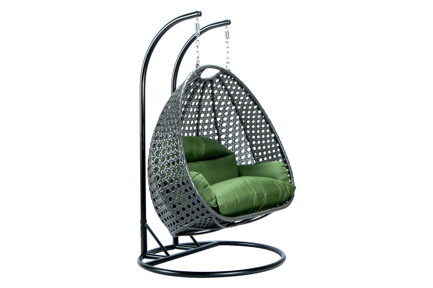 LeisureMod Modern Charcoal Wicker Hanging Double Seater Egg Swing Chair - Dark Green