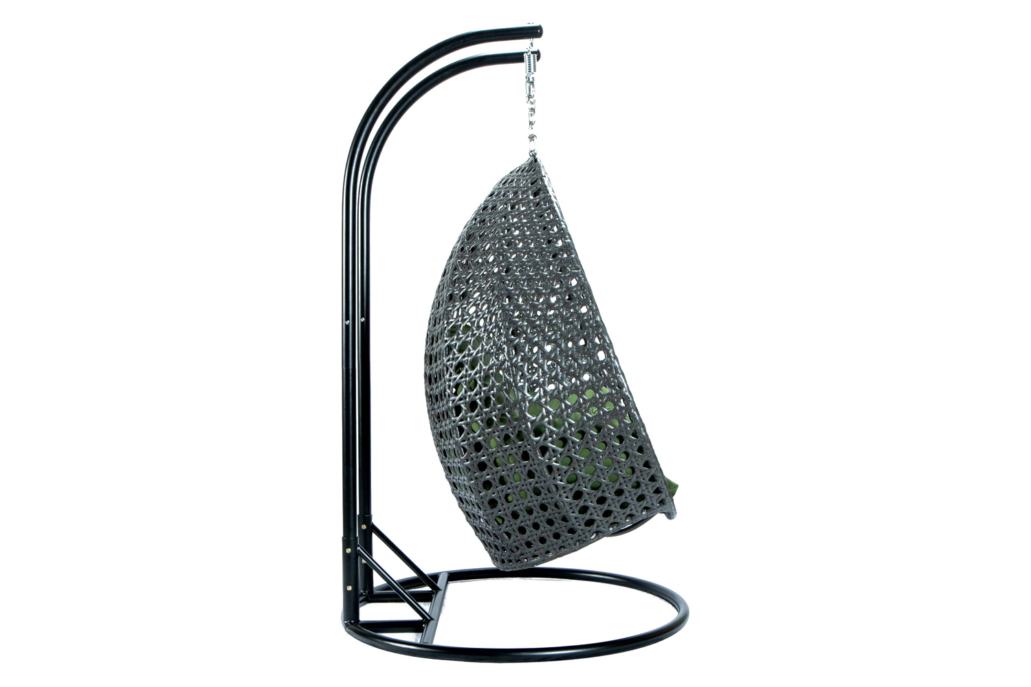 LeisureMod Modern Charcoal Wicker Hanging Double Seater Egg Swing Chair - Dark Green