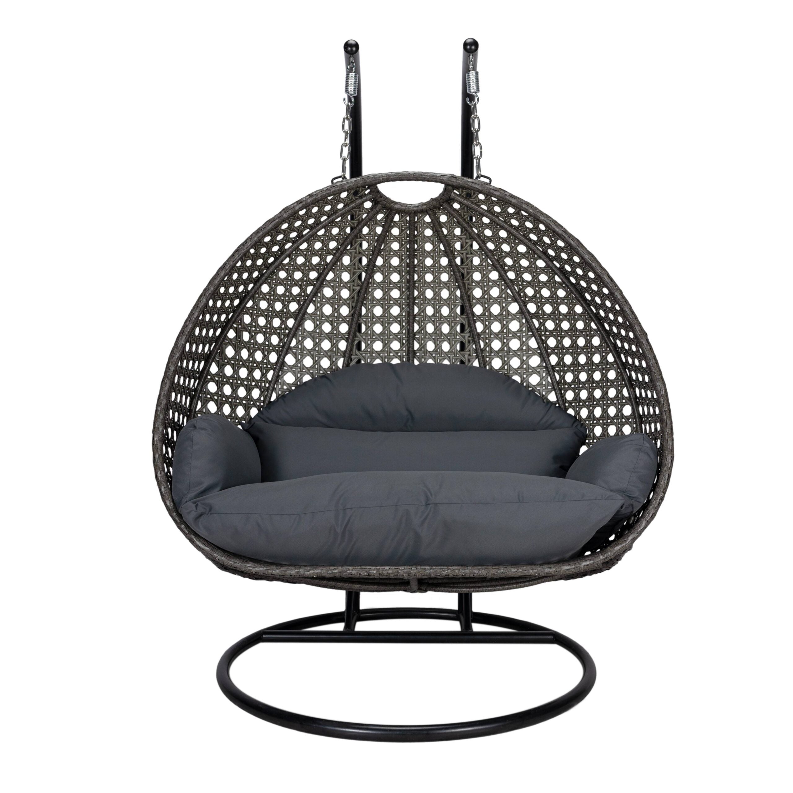 LeisureMod Modern Beige Wicker Hanging Double Seater Egg Swing Chair