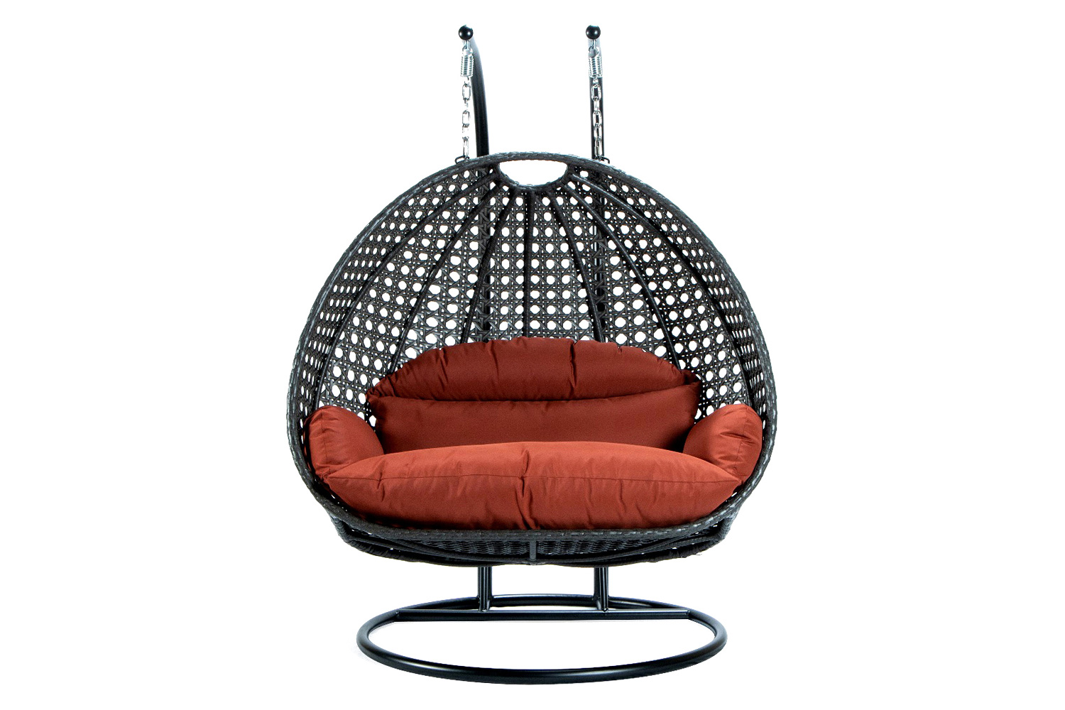 LeisureMod Modern Beige Wicker Hanging Double Seater Egg Swing Chair