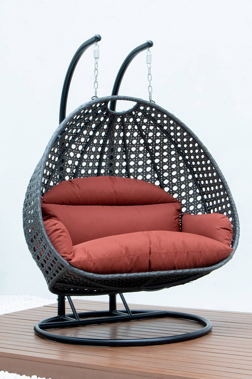 LeisureMod Modern Charcoal Wicker Hanging Double Seater Egg Swing Chair - Dark Orange