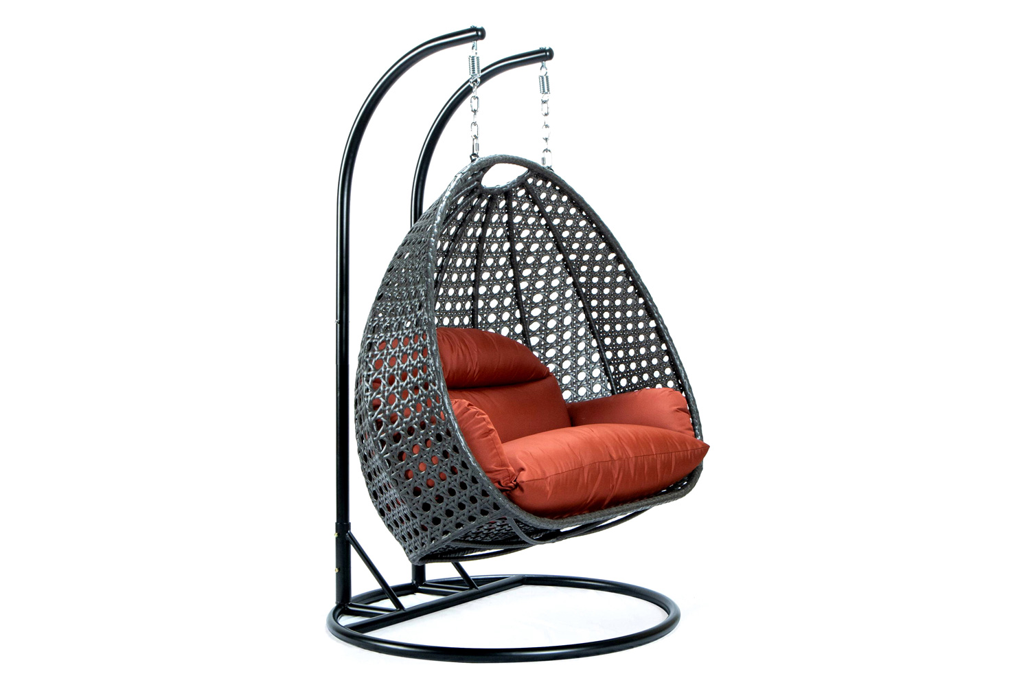 LeisureMod Modern Charcoal Wicker Hanging Double Seater Egg Swing Chair - Dark Orange