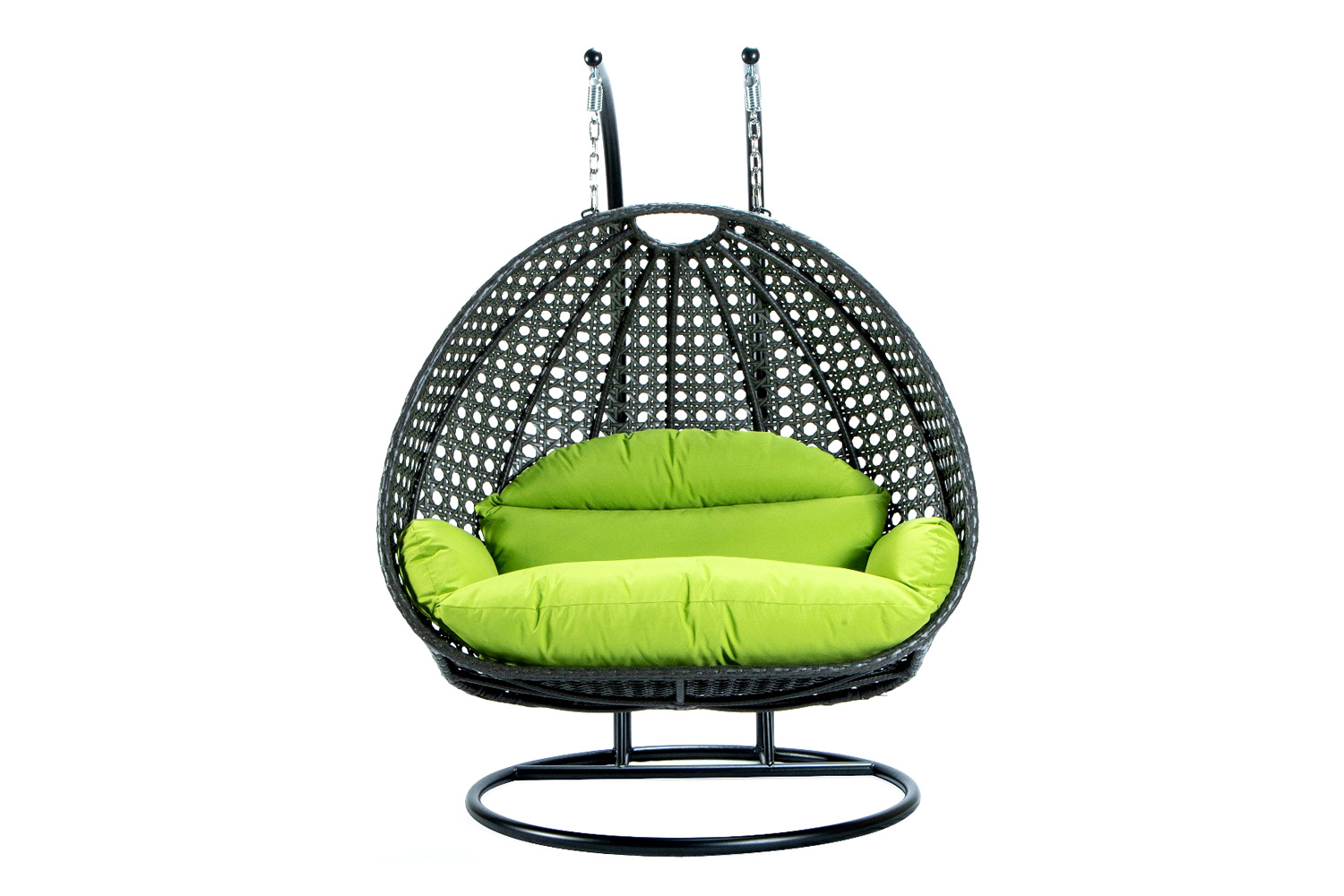 LeisureMod Modern Beige Wicker Hanging Double Seater Egg Swing Chair