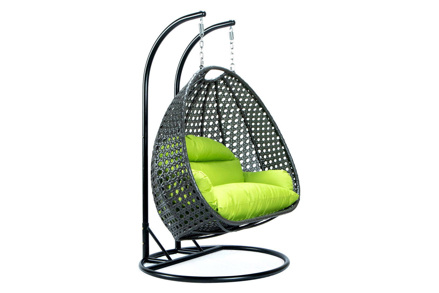 LeisureMod Modern Charcoal Wicker Hanging Double Seater Egg Swing Chair - Light Green