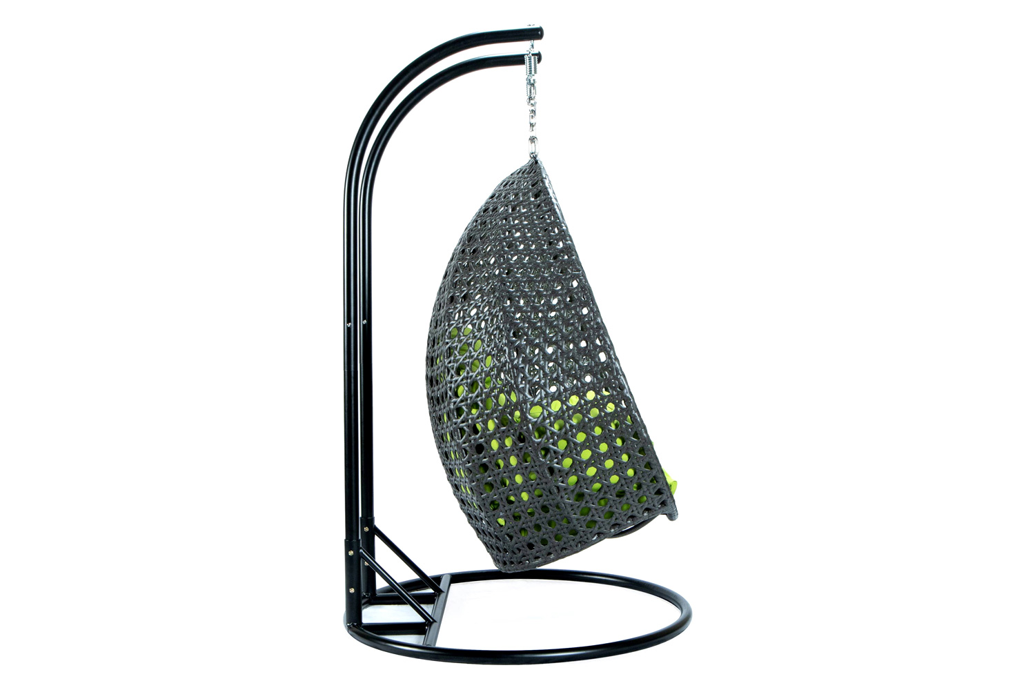 LeisureMod Modern Charcoal Wicker Hanging Double Seater Egg Swing Chair - Light Green