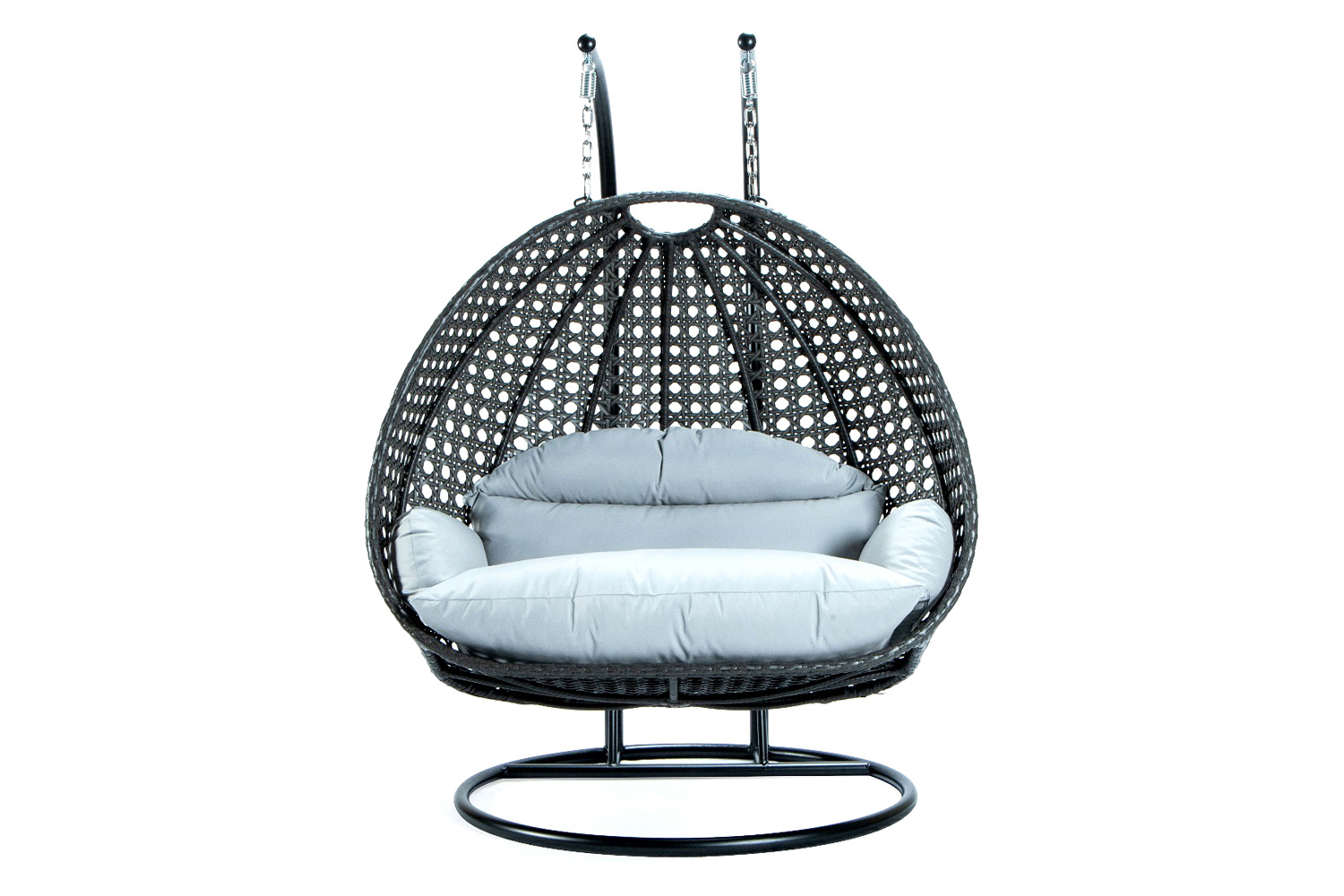 LeisureMod Modern Beige Wicker Hanging Double Seater Egg Swing Chair