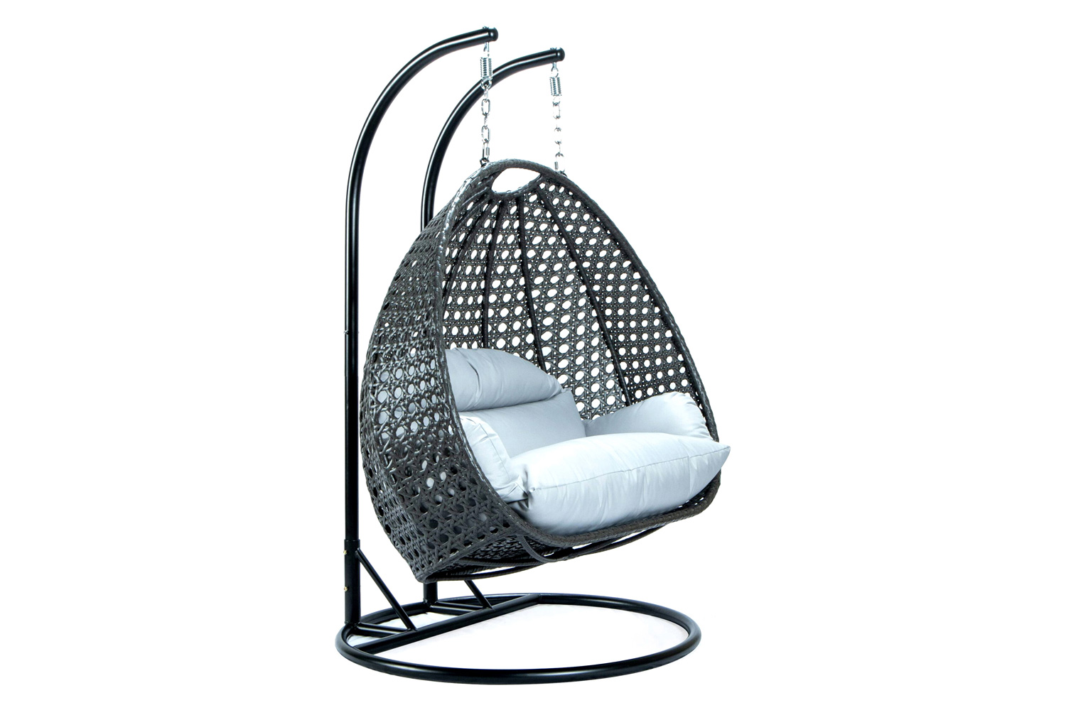 LeisureMod Modern Charcoal Wicker Hanging Double Seater Egg Swing Chair - Light Gray