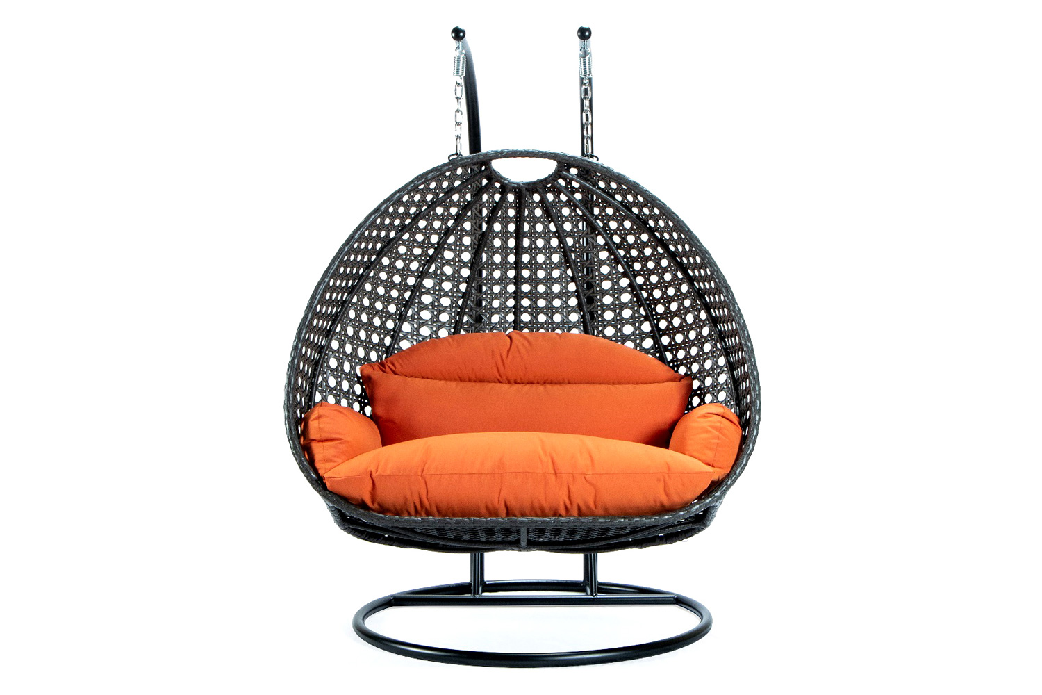 LeisureMod Modern Beige Wicker Hanging Double Seater Egg Swing Chair