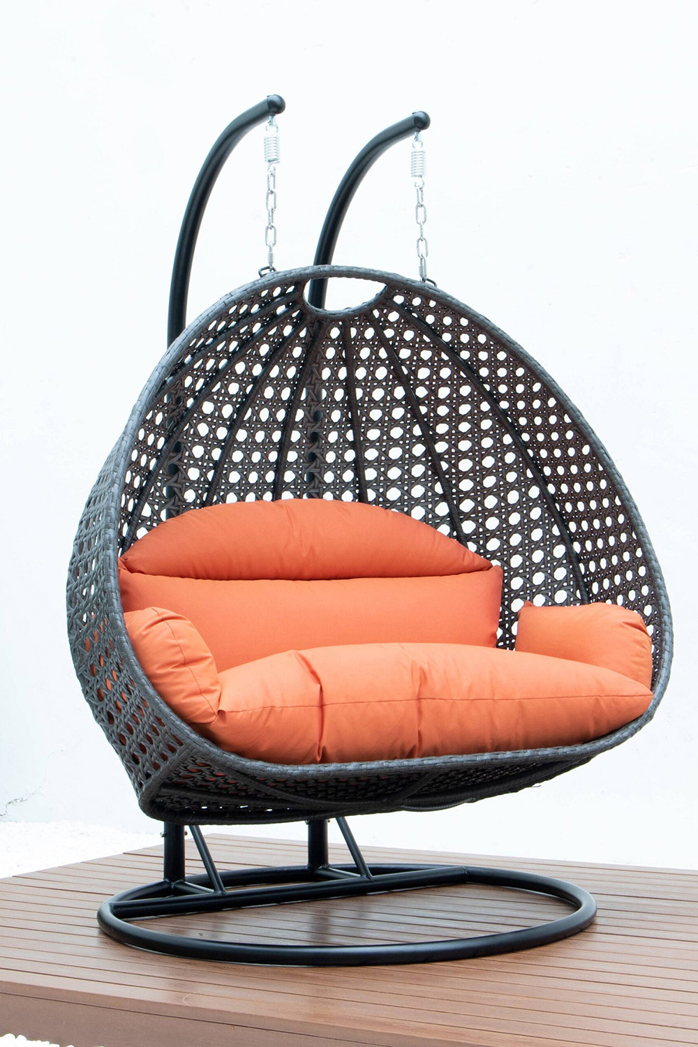 LeisureMod Modern Charcoal Wicker Hanging Double Seater Egg Swing Chair - Orange