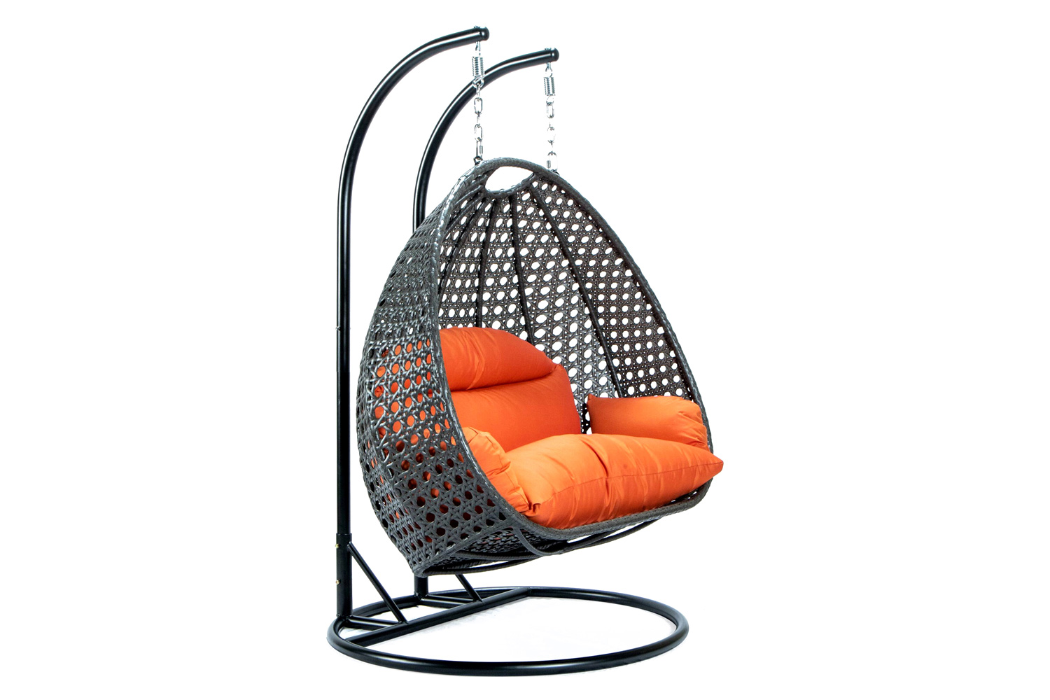 LeisureMod Modern Charcoal Wicker Hanging Double Seater Egg Swing Chair - Orange